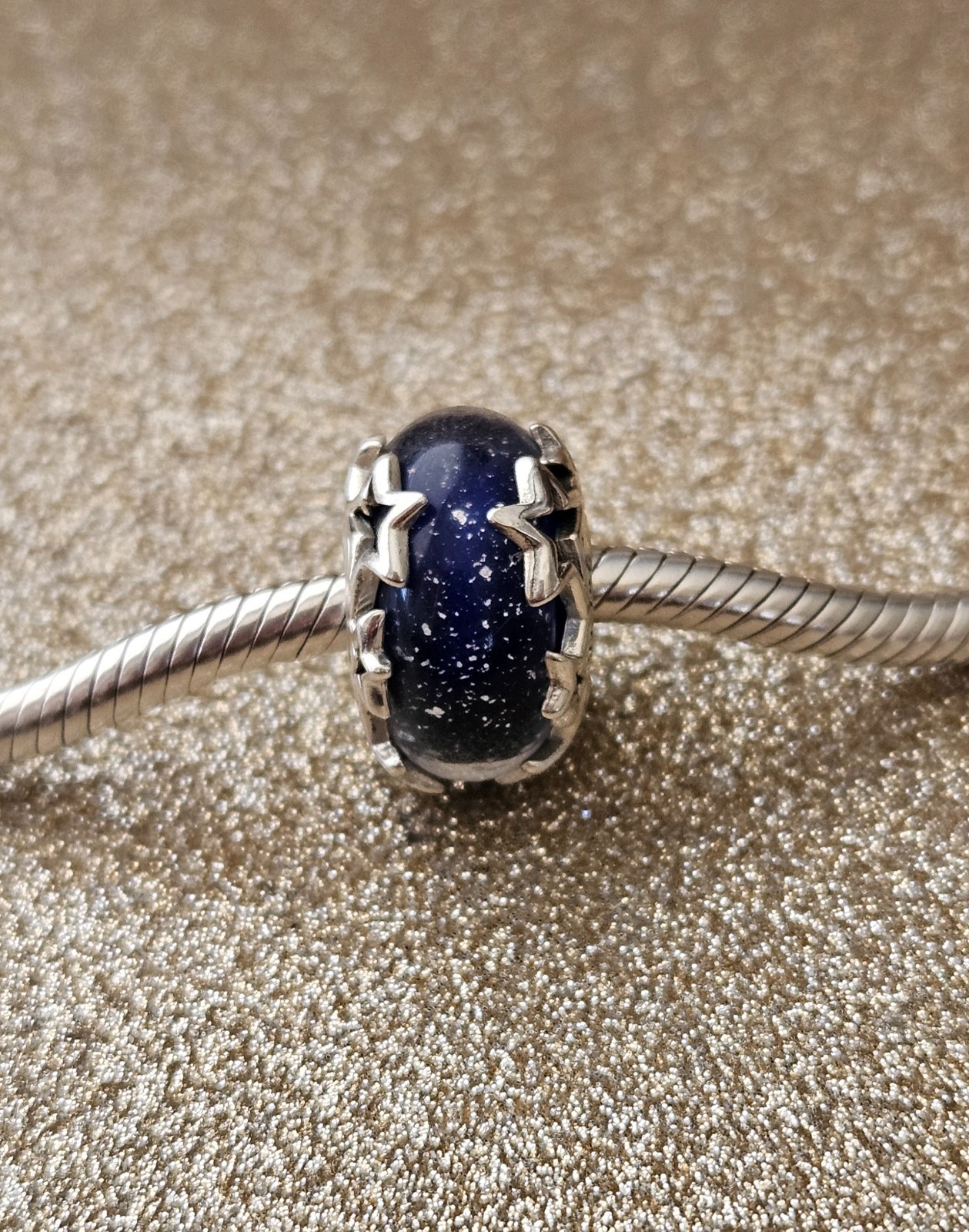 Authentic Pandora Silver Galaxy Blue Stars Murano Charm