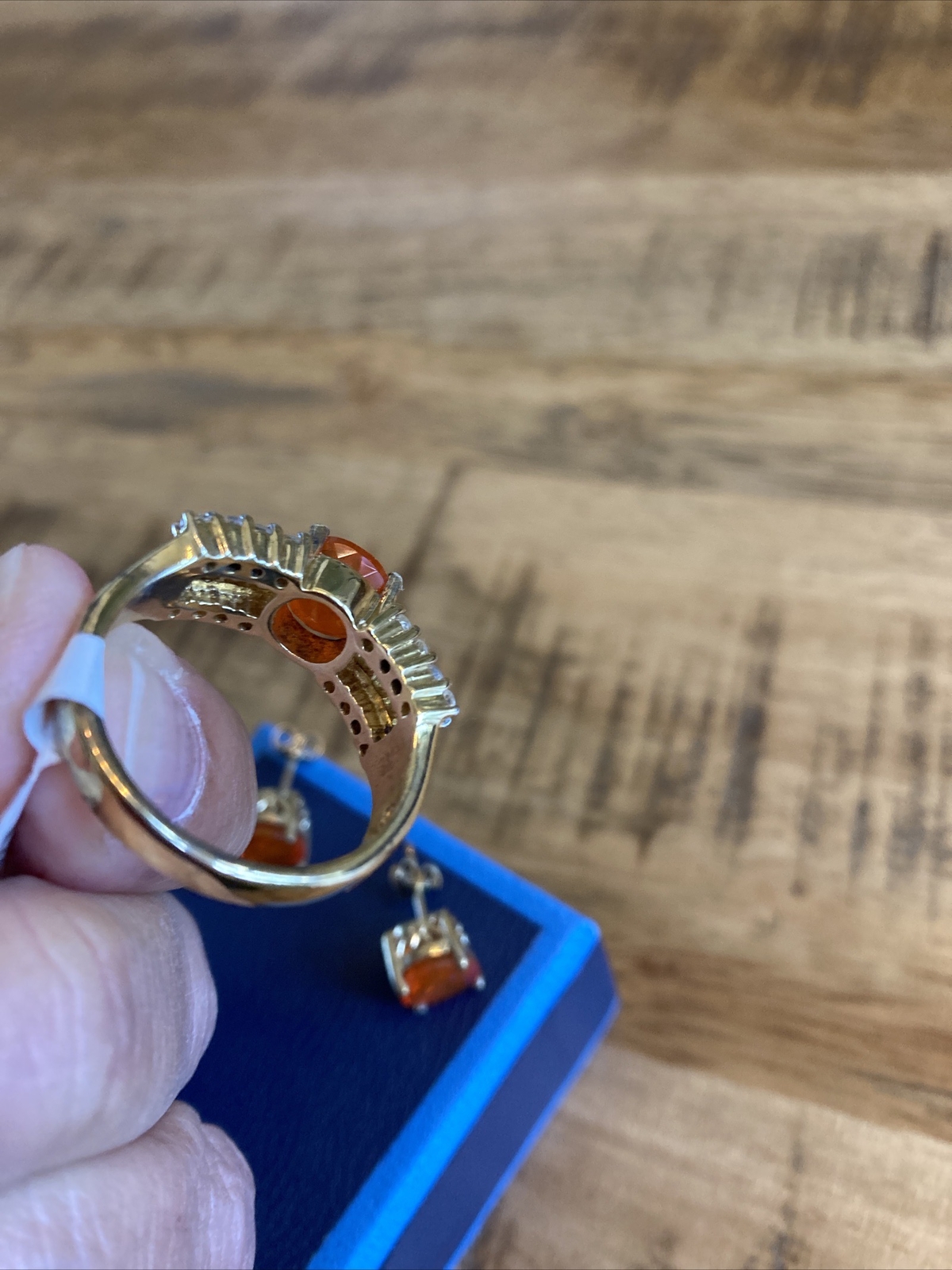 “ORANGE” Ring & Earrings with Box Gold Plated STERLING SILVER Size 10 NIB