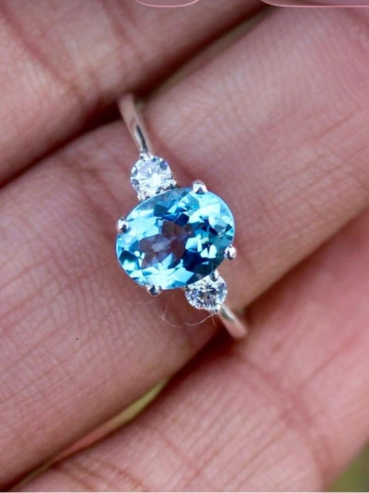 Swiss Blue Topaz and CZ Accent Sterling Silver Ring – (size 4 3/4)