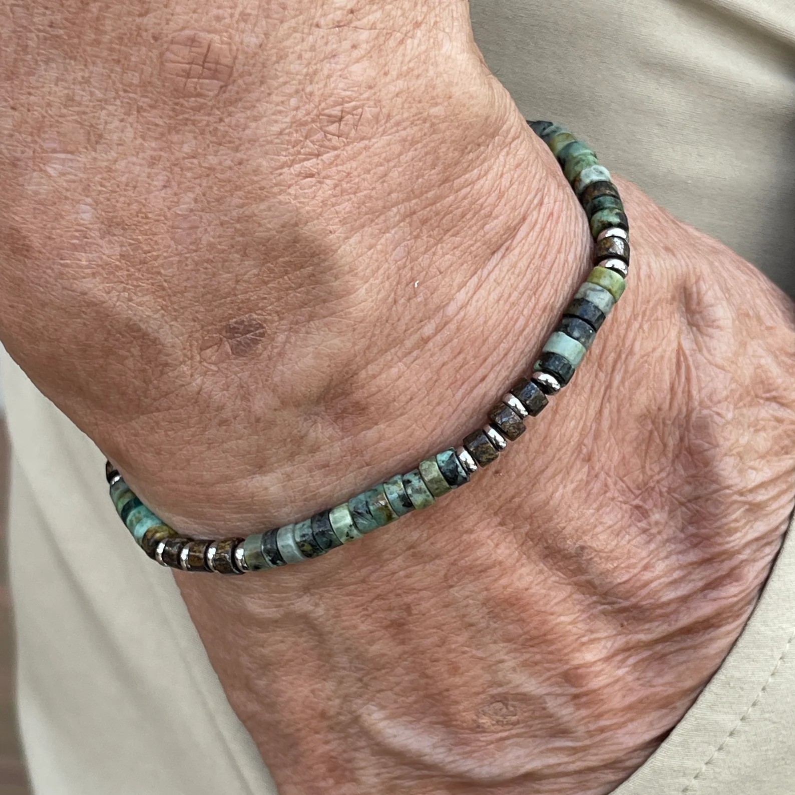 Mens African Turquoise Bracelet Peace Mind Stability Courage Meaningful Gift 7in