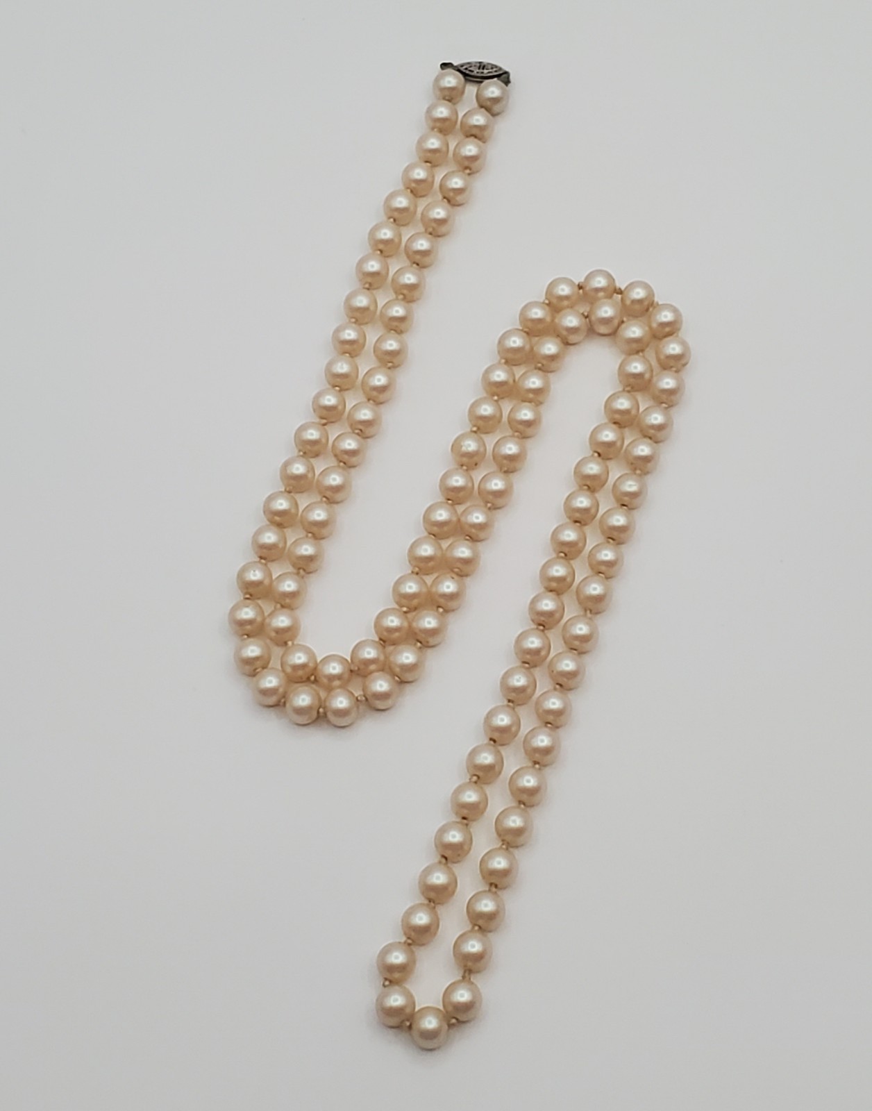 VTG Necklace 36in Opera Length Long Ivory Faux Pearl Knotted Single Strand FLAW