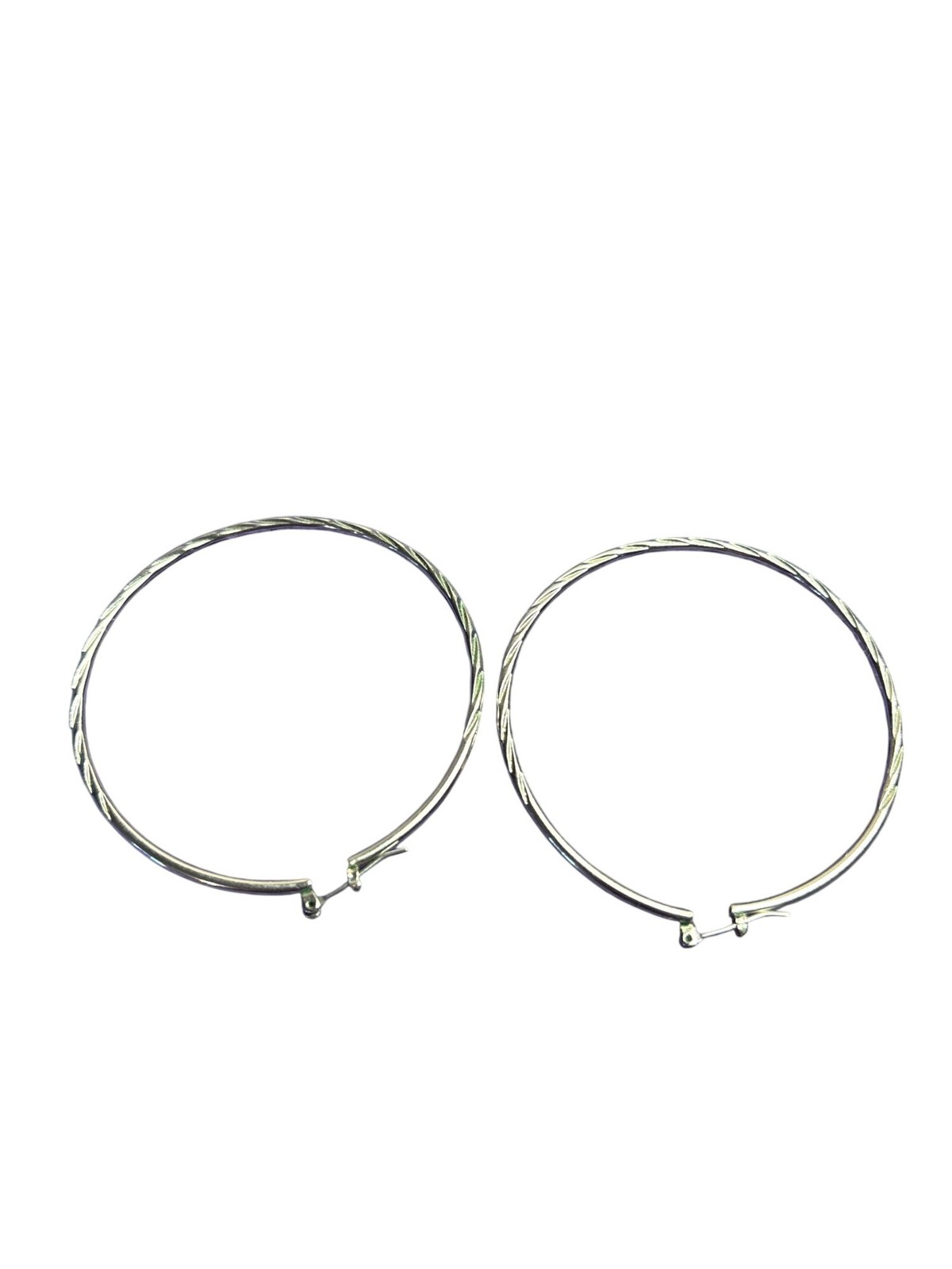 Silvertone Textured Hoop Earrings 2.25 inches