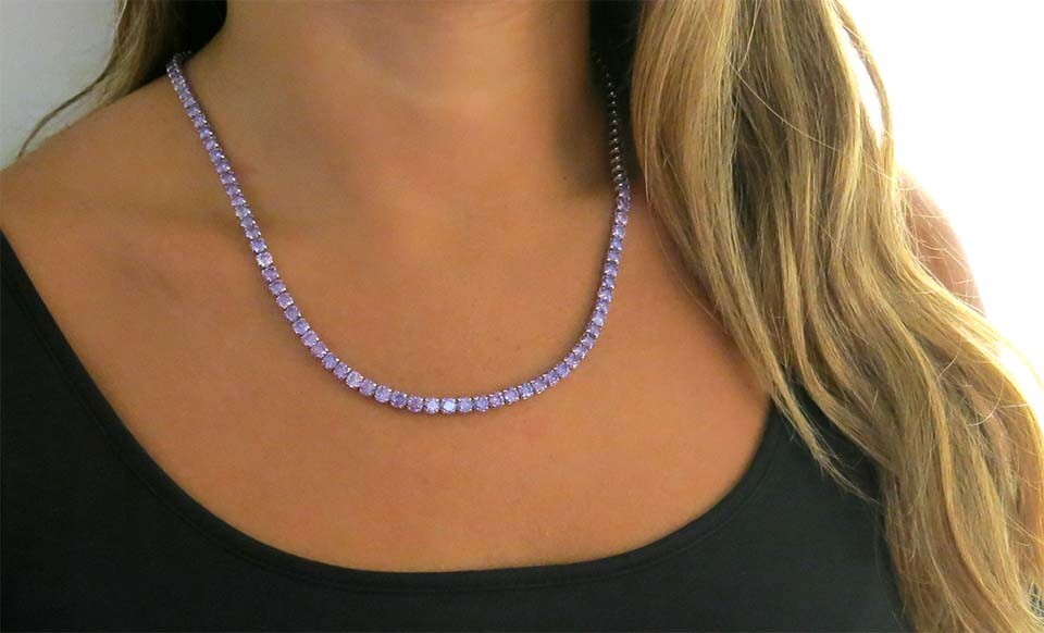 Women’s 18k White Gold Plated Ameth CZ 4MM Round Cut Tennis Necklace – 18″