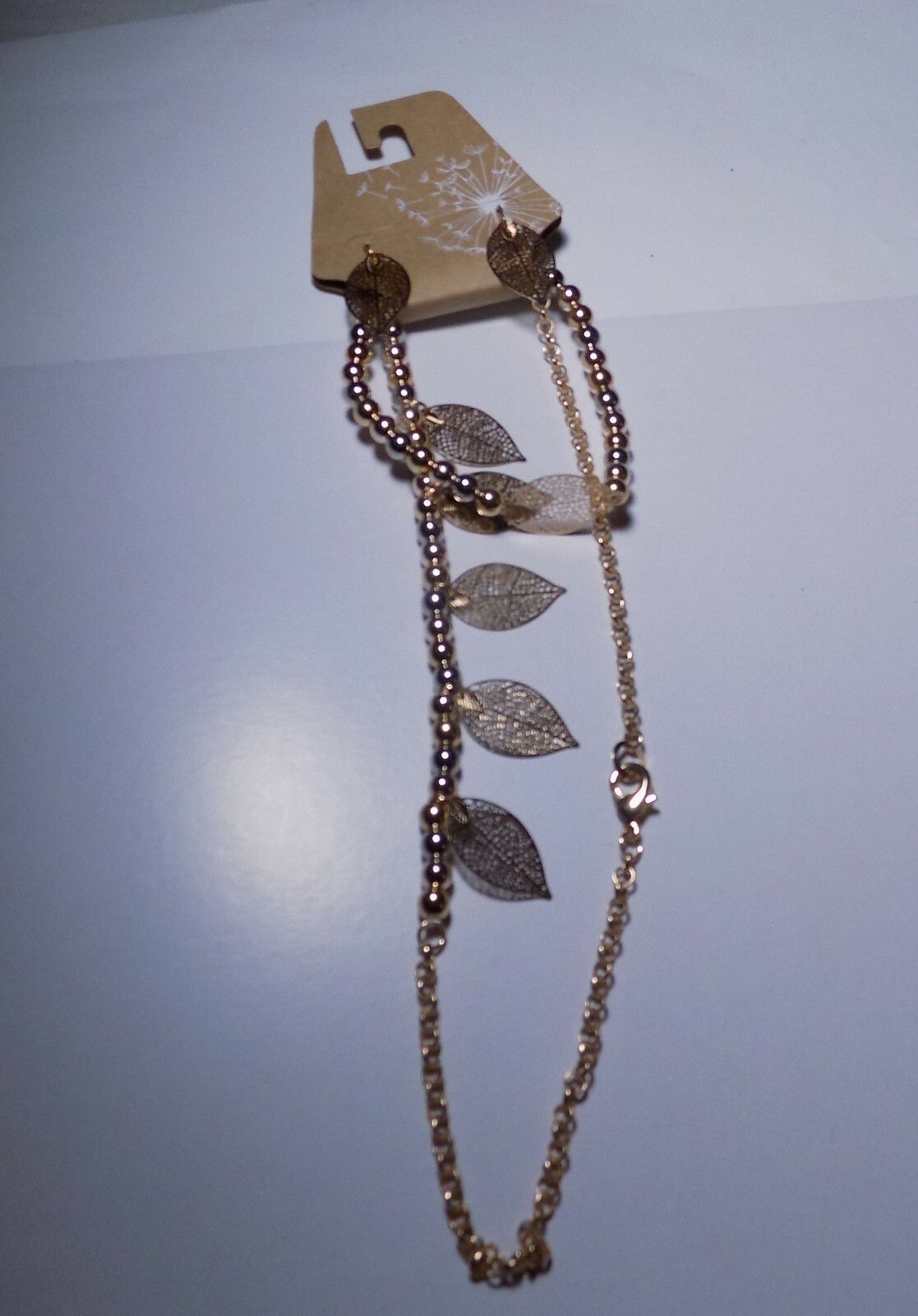 Gold Tone Filigree Leaf 3 PC Bracelet Necklace Earring Set NWT (155)