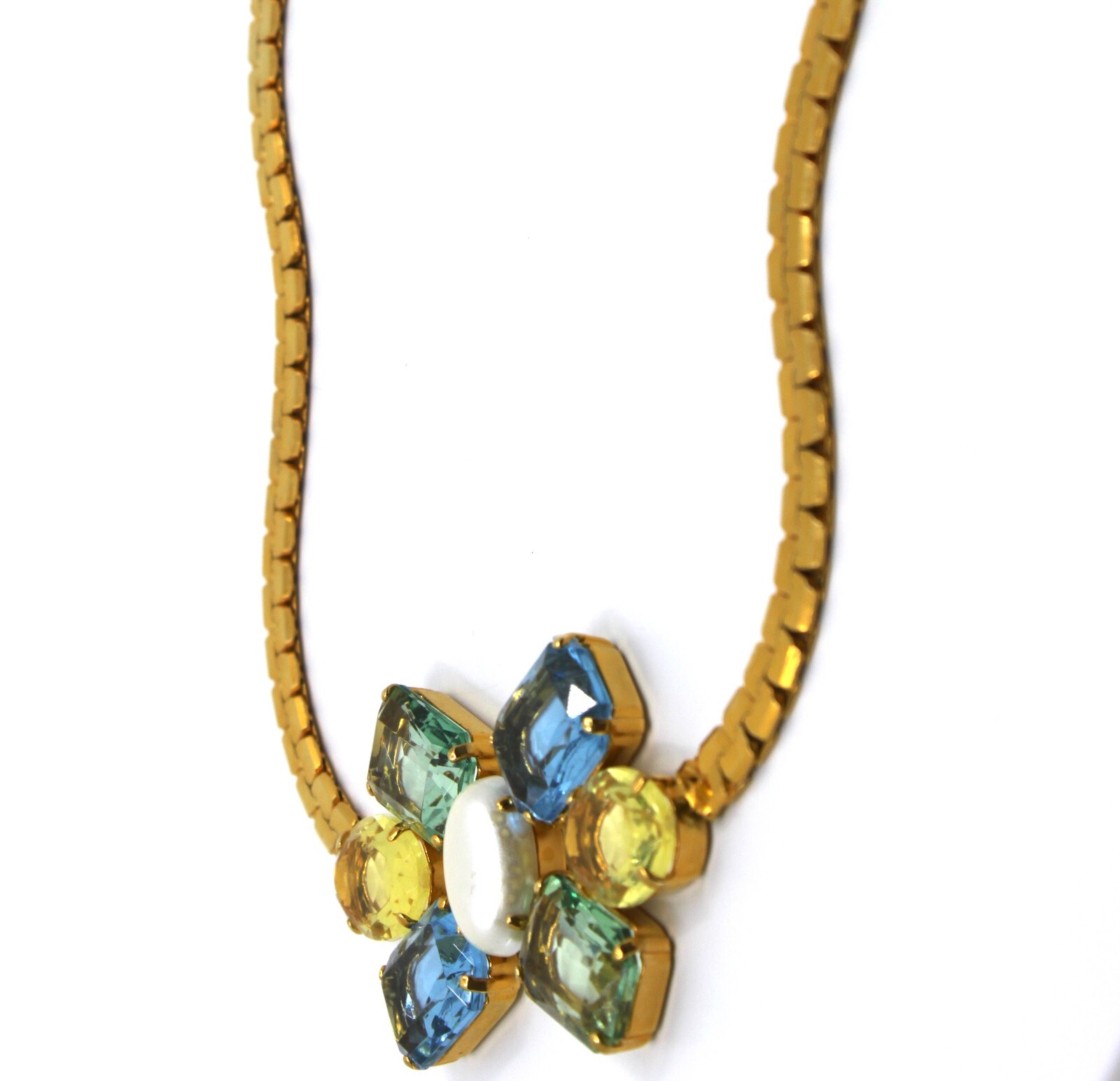 Multi Color Crystal Pendant Fashion Statement Necklace 16″in Italy