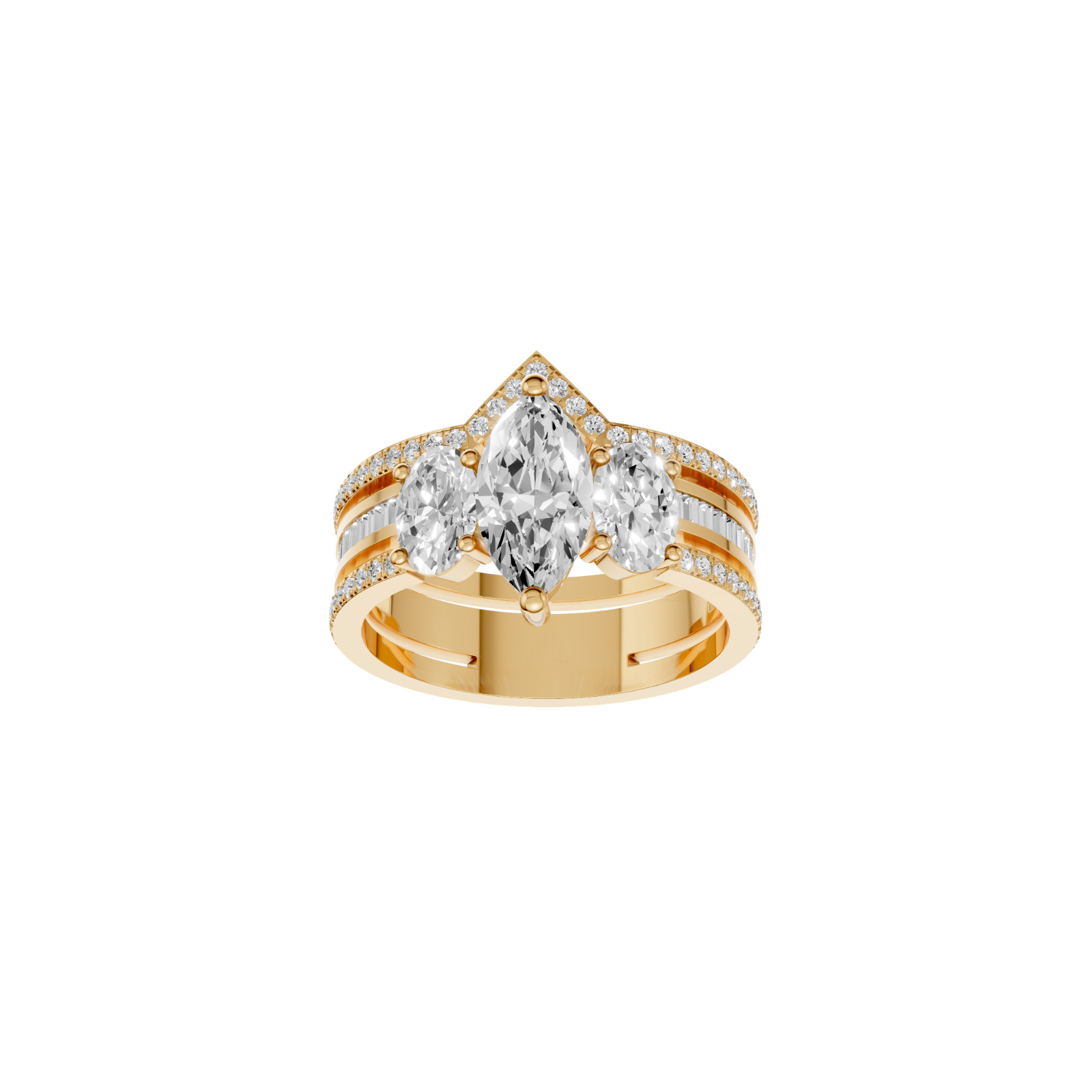2.50 CTW Marquise Oval Lab Grown Diamond Engagement Ring Split Shank Gold