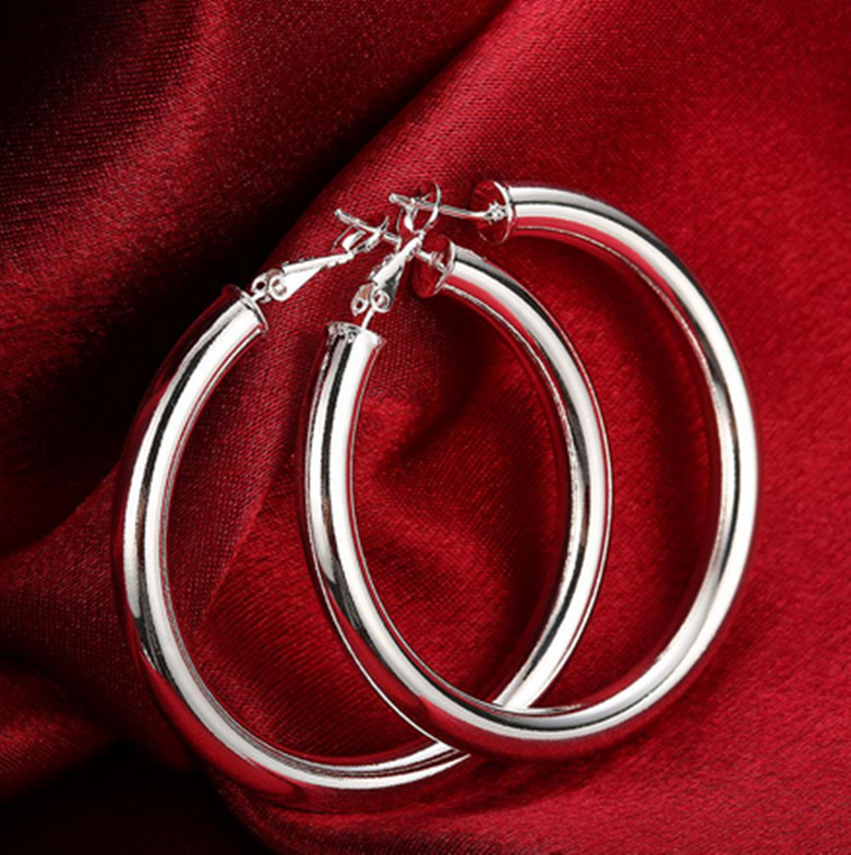 925 Sterling Silver Classic 2″ Large Round Hoop High Polished Women’s Earrings