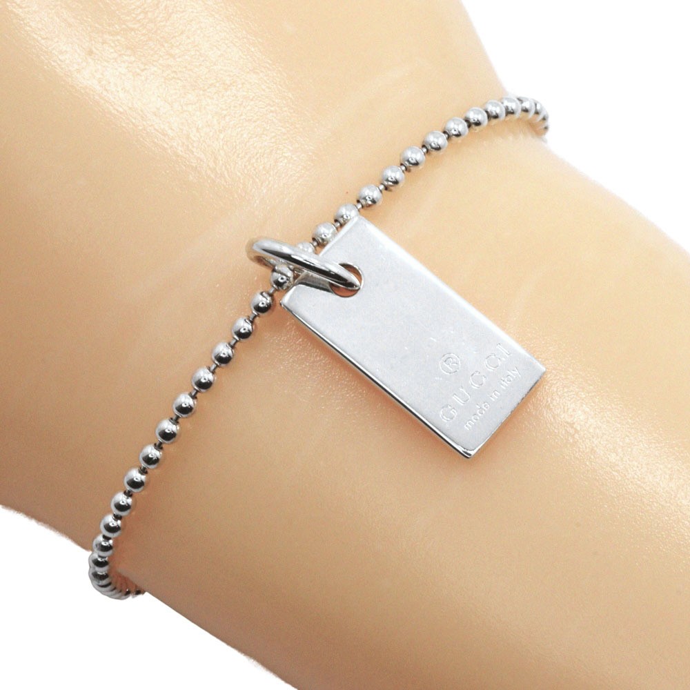 Gucci Logo Plate Bracelet Silver 925 Unisex 7.0g 19.5cm