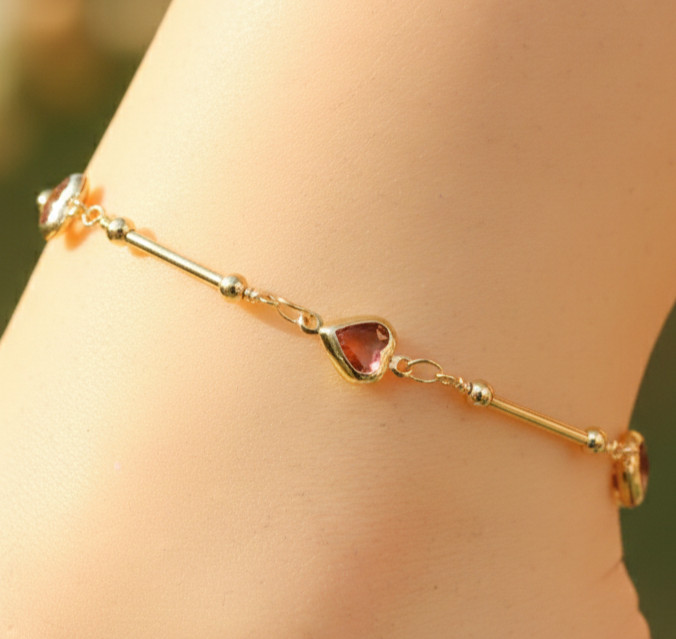 Elegant Gold Color Heart Anklet 18K Gold Plated Designer Anklet with Ruby