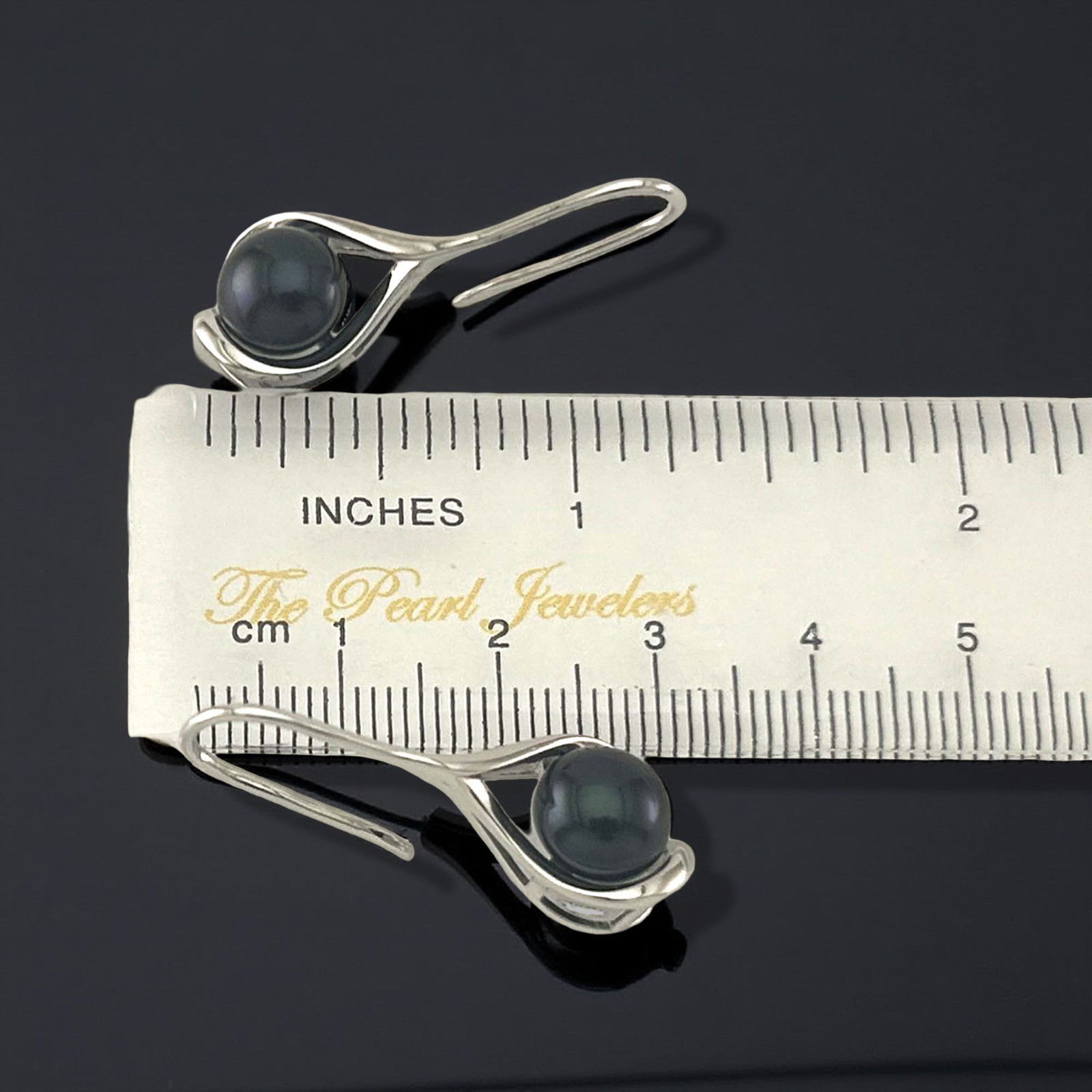 Solid Silver .925 Wave Shape; Black Freshwater cultured pearl Hook Earrings