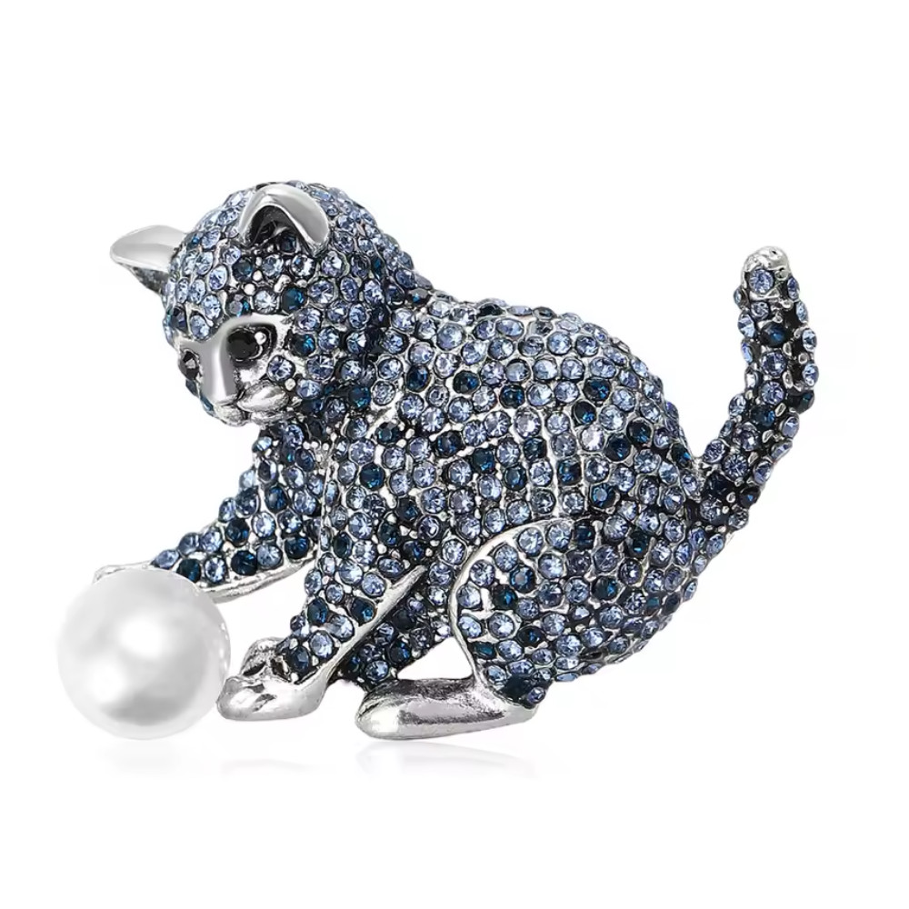 Vintage Style Sparkling Rhinestone Cat Brooch Kitten Pin Cute Animal Jewelry Gif