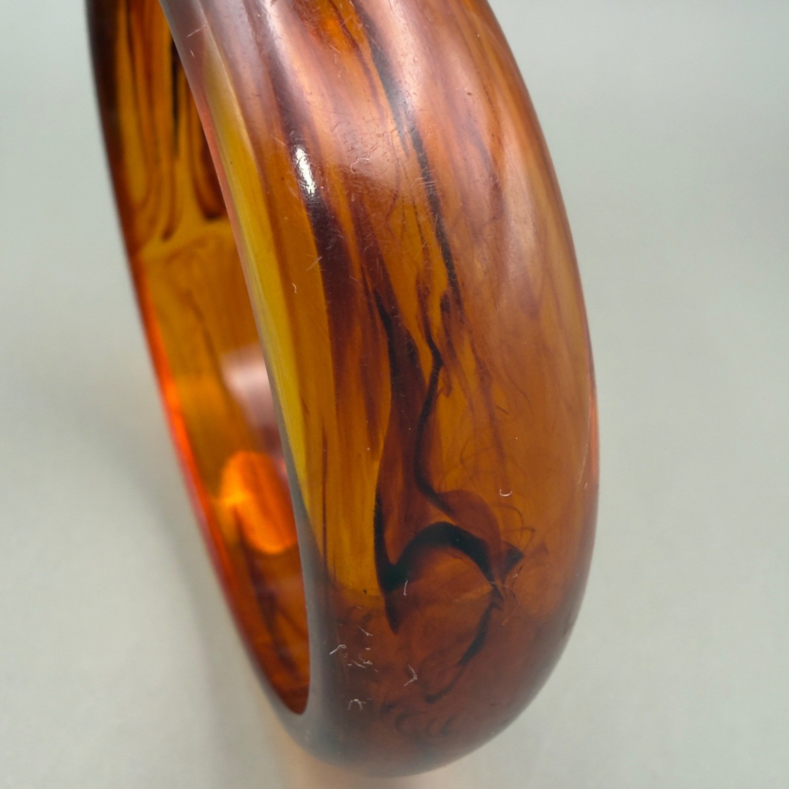 Faux Tortoise Shell Bangle Bracelet Amber Brown Resin Acrylic Domed Slip On
