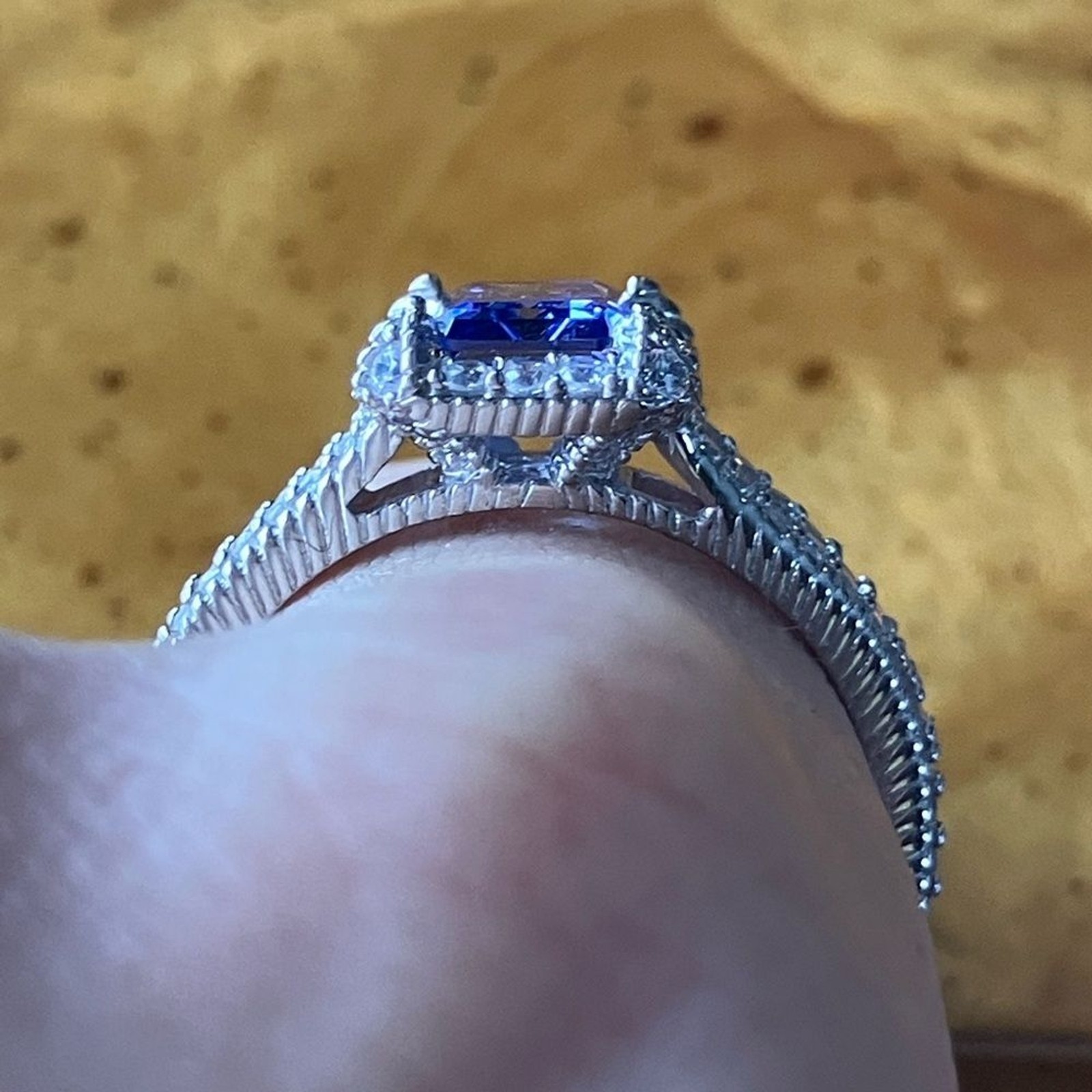 Judith Ripka Simulated Tanzanite White Diamond Sterling Silver Ring Size 9