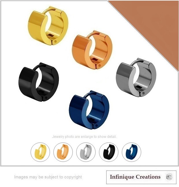 Men Women Unisex Stainless Steel Classic Plain Flat Hoop Huggie Earrings