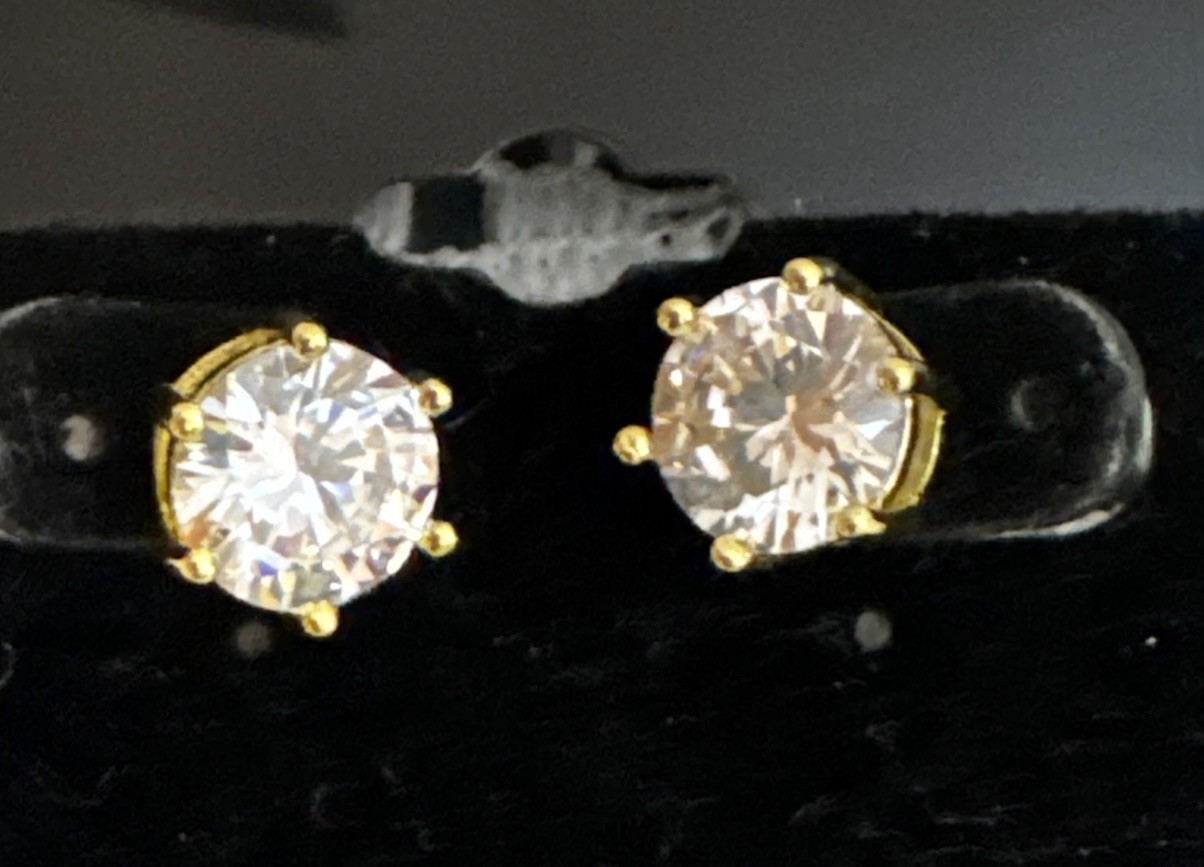 Gold Tone CZ Solitaire Stud Earrings Round 3/8″ – 9mm Classic Statement Post