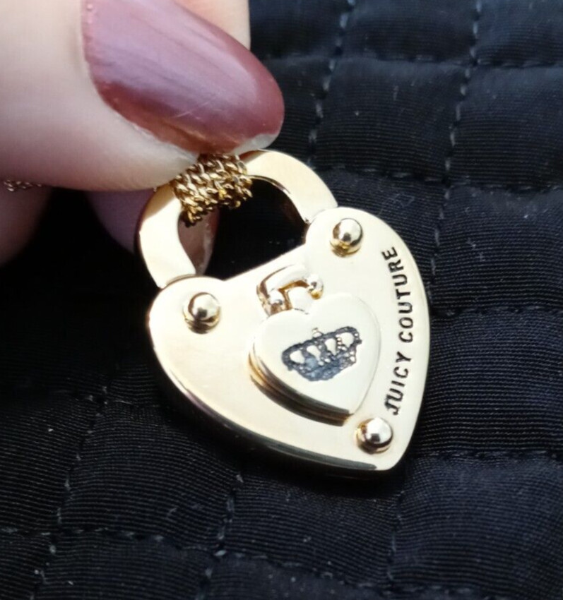 Vintage Juicy Couture Dual Strand Gold Plated Heart Padlock Necklace New in Box