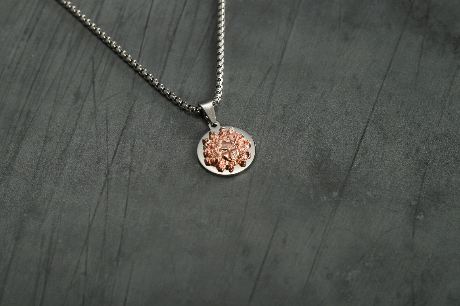Medusa pendant Necklace Silver with Rose Gold