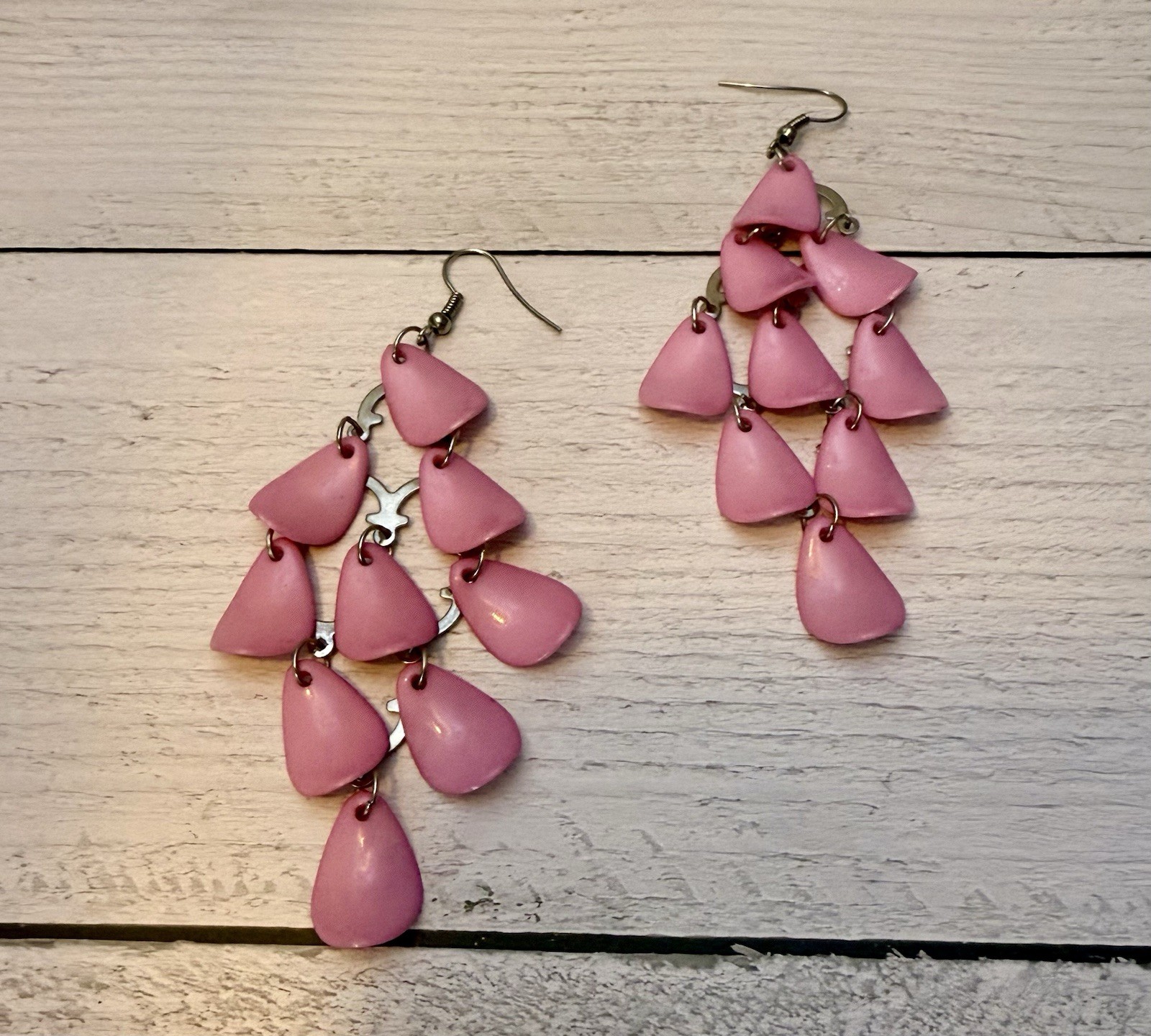 2 Pair Pink Multicolor Chandelier Earrings – Genuine Capiz Mermaid Scale – Boho