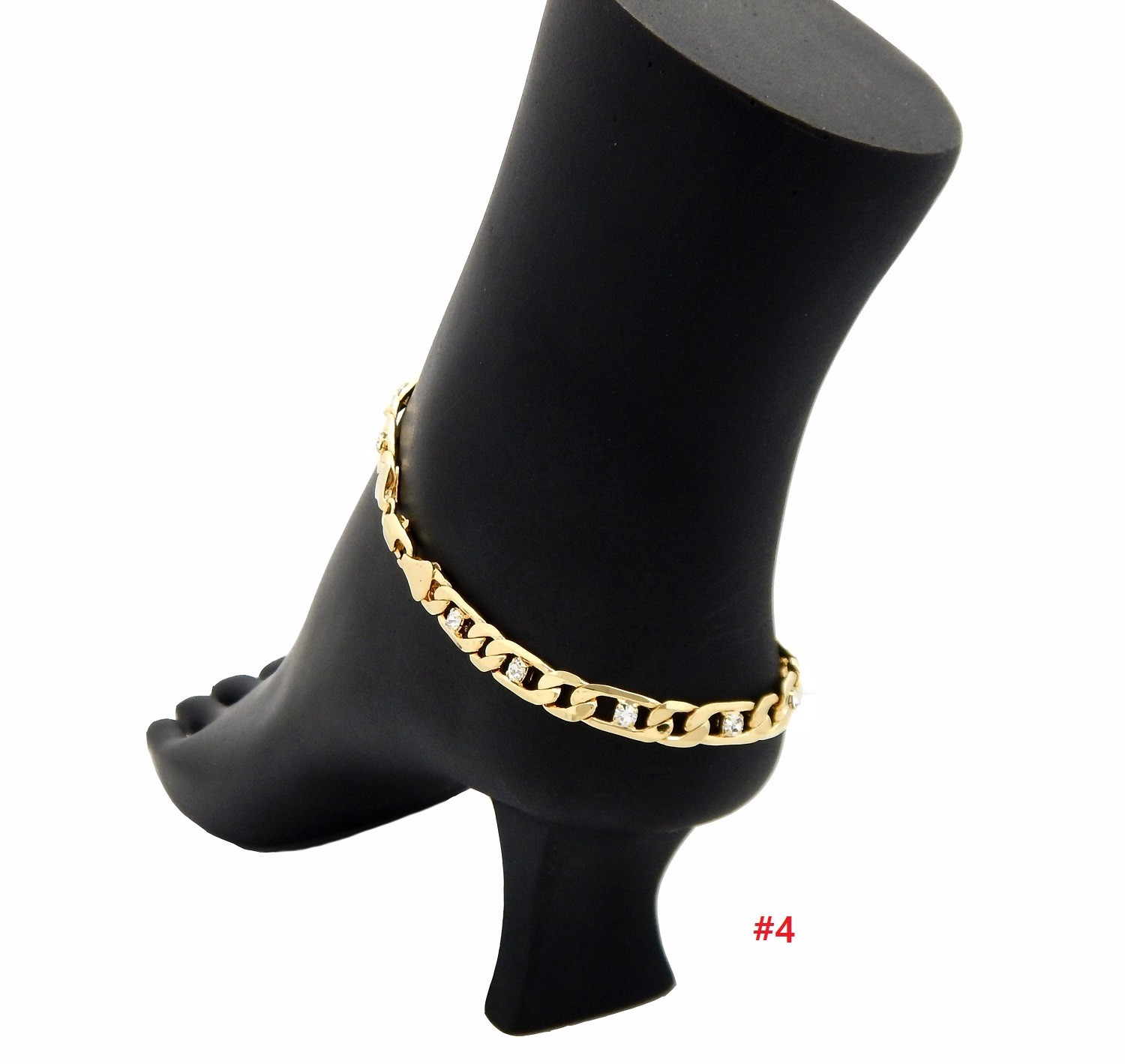 10″ MARINER ANCHOR CUBAN LINK CHAIN STONE ANKLET BRACELET 14K ITALY GOLD PLATED