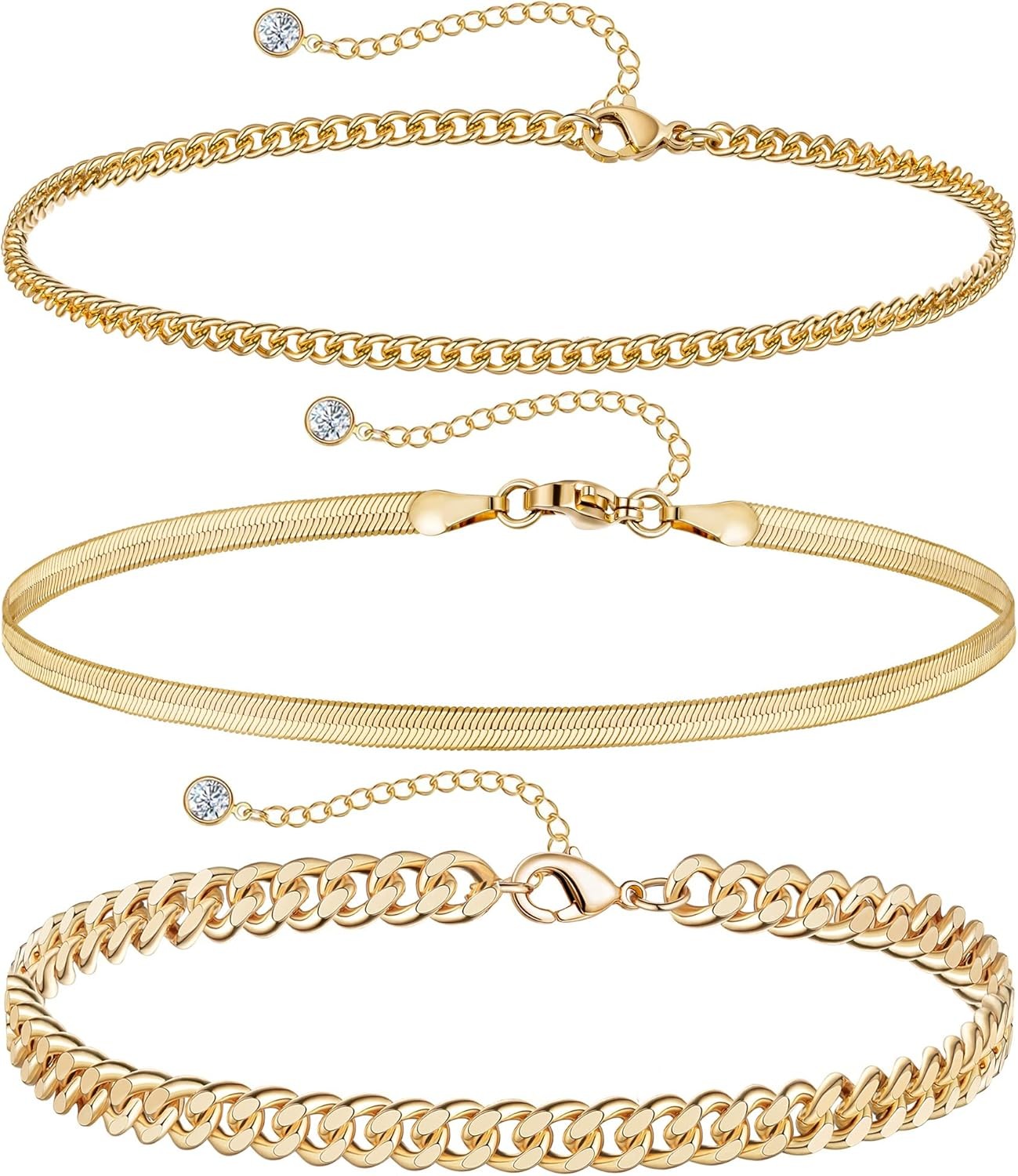 Gold Ankle Bracelets Set for Women Waterproof, 14K Gold Anklets for Women Cuban
