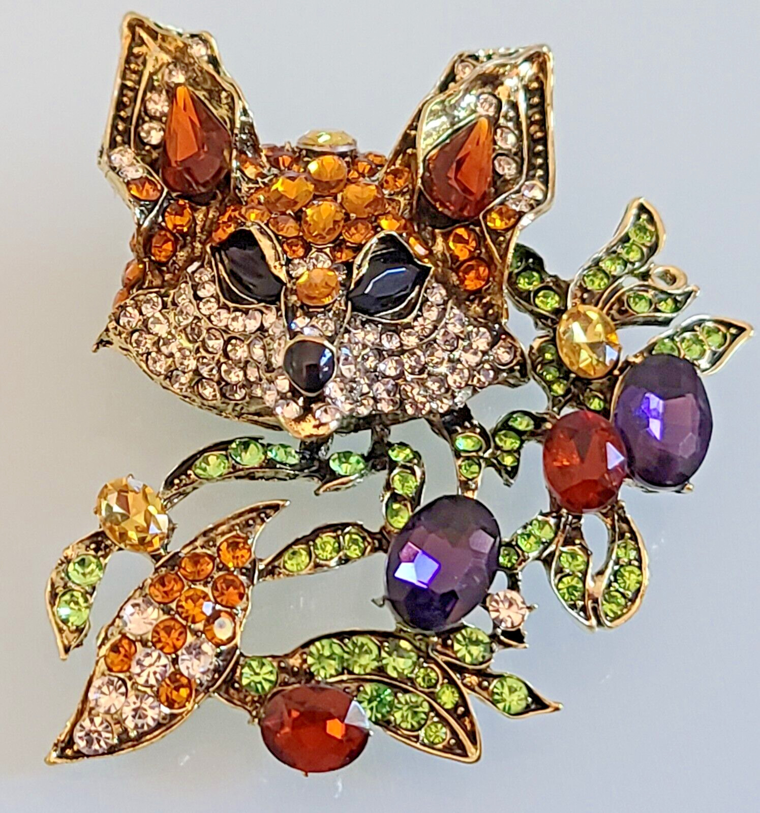 WOWSER HIGHLY DIMENSIONAL DESIGNER STYLE UNSIGNED MULTICOLORED FOX BROOCH PIN