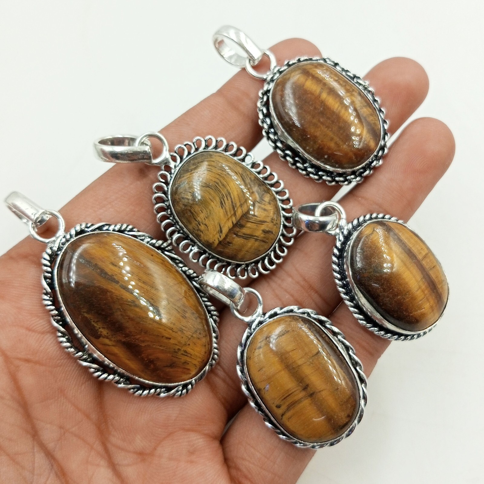 Lovely Natural Tiger’s Eye Gemstone 925 Sterling Silver Plated Handmade Pendants