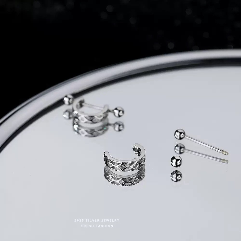 925 Silver Cartilage Stud Earrings Helix Barbell Ear Piercing Vintage Hoop 436