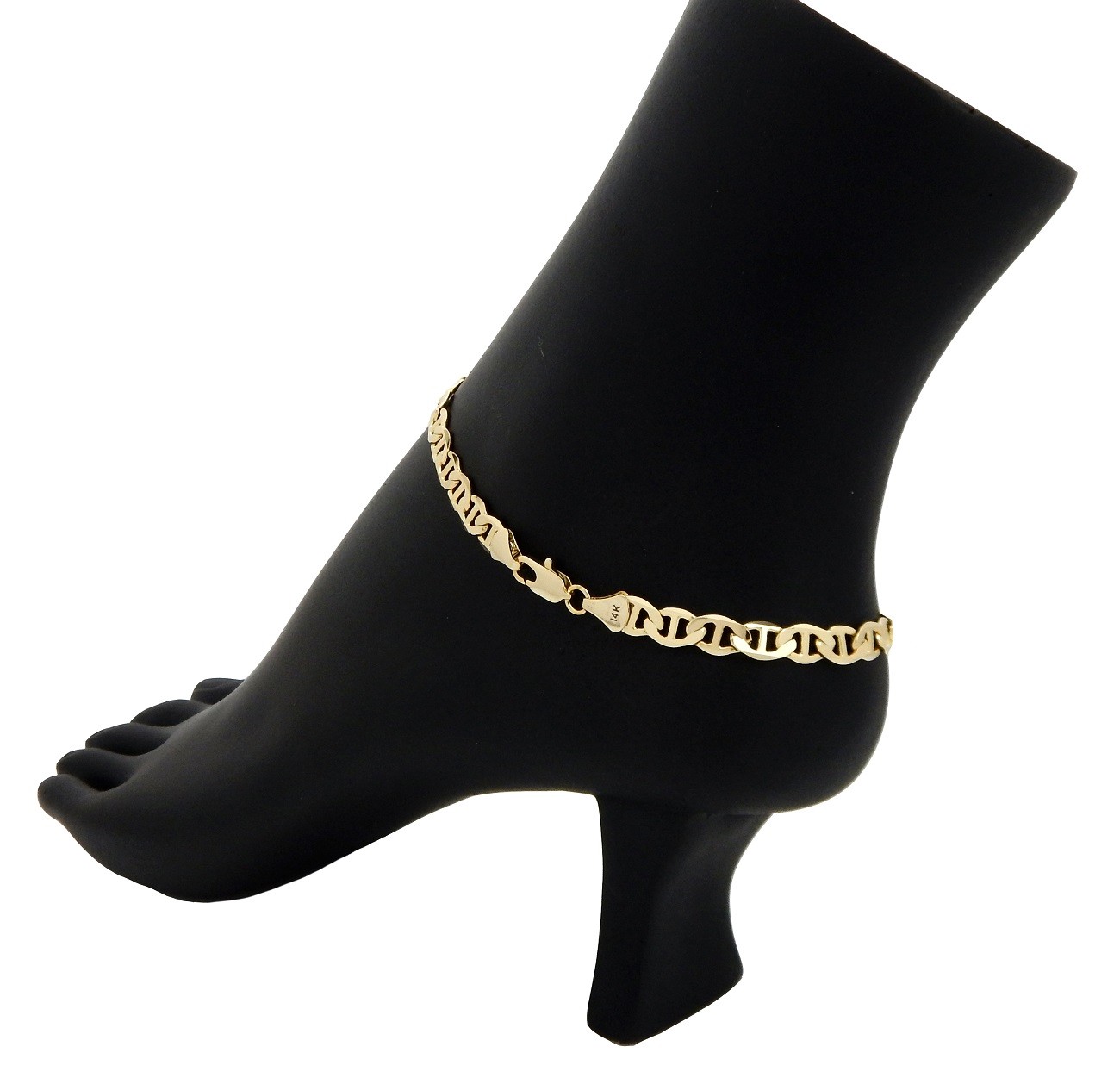 4mm MARINER ANCHOR LINK CHAIN QUALITY ANKLET BRACELET 14K ITALY GOLD PLATED