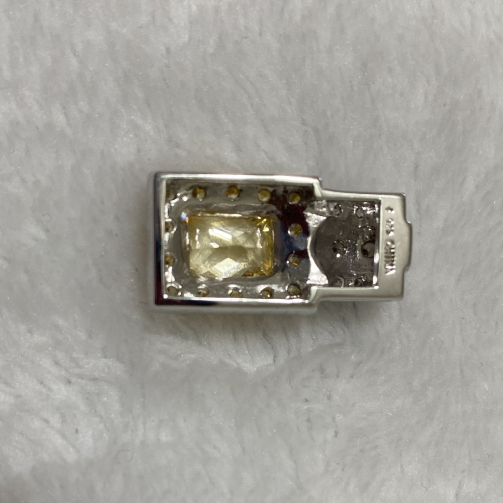 Radiant Rectangular Halo Solitaire Vibrant Canary Yellow Pendant.