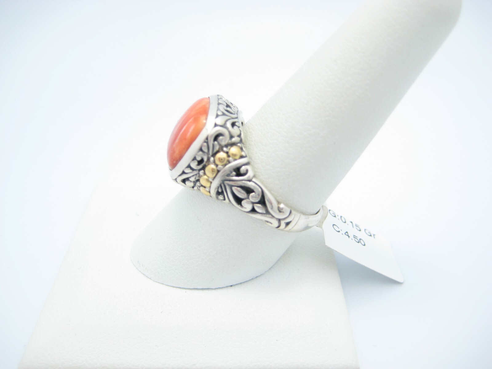 Samuel B Benham Sterling Silver & 18k Yellow Gold 14.2mm Red Stone Ring Size 9.5