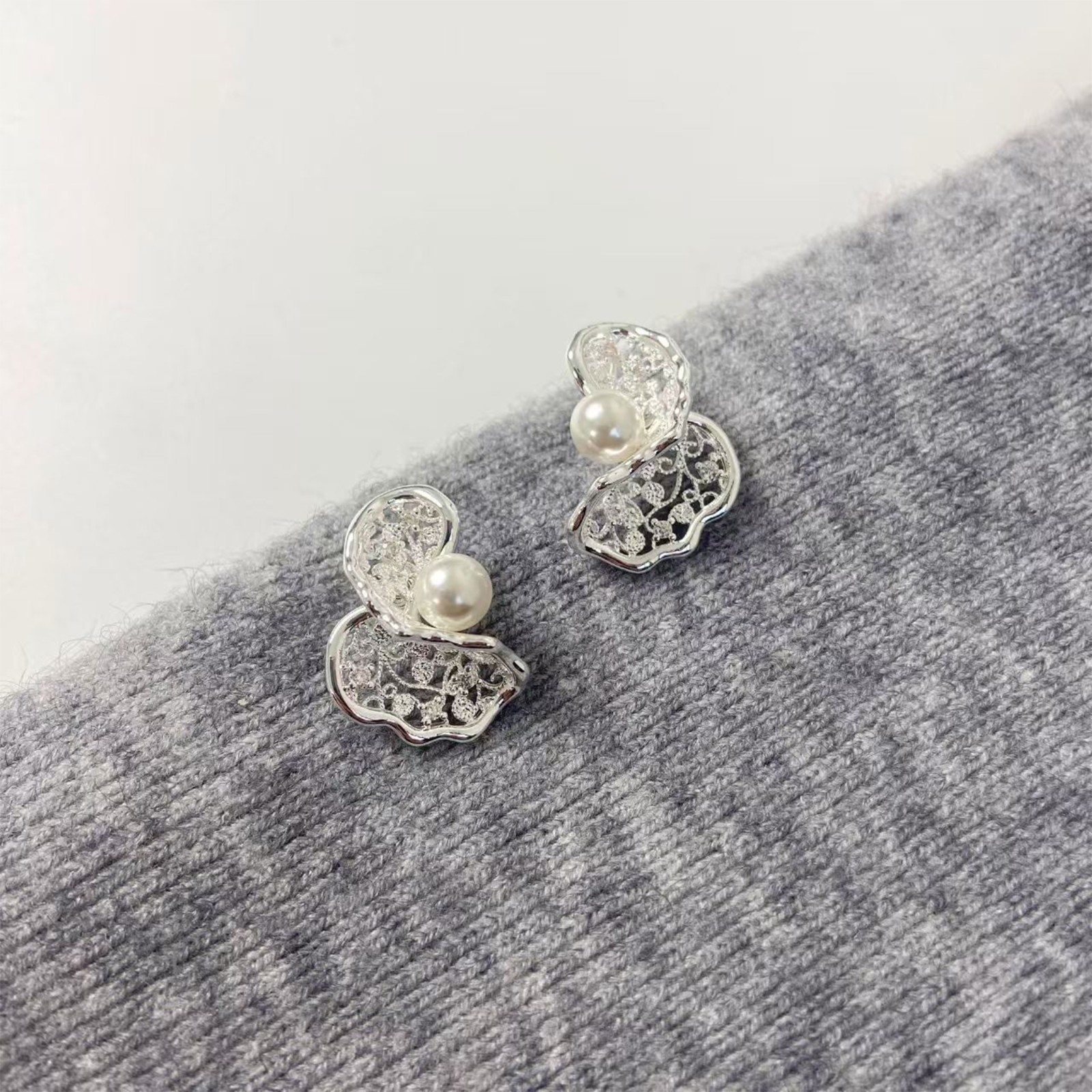 Zircon Pearl Stud Earrings French Elegant Silver Jewelry Women Wedding Gift Dail
