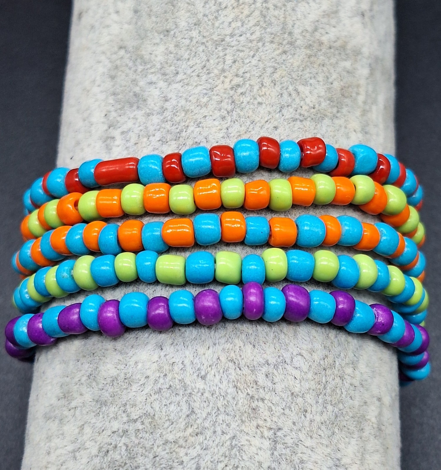 Set of Five Mixed Vibrant Colours Handmade Bracelet w Seed Beads
