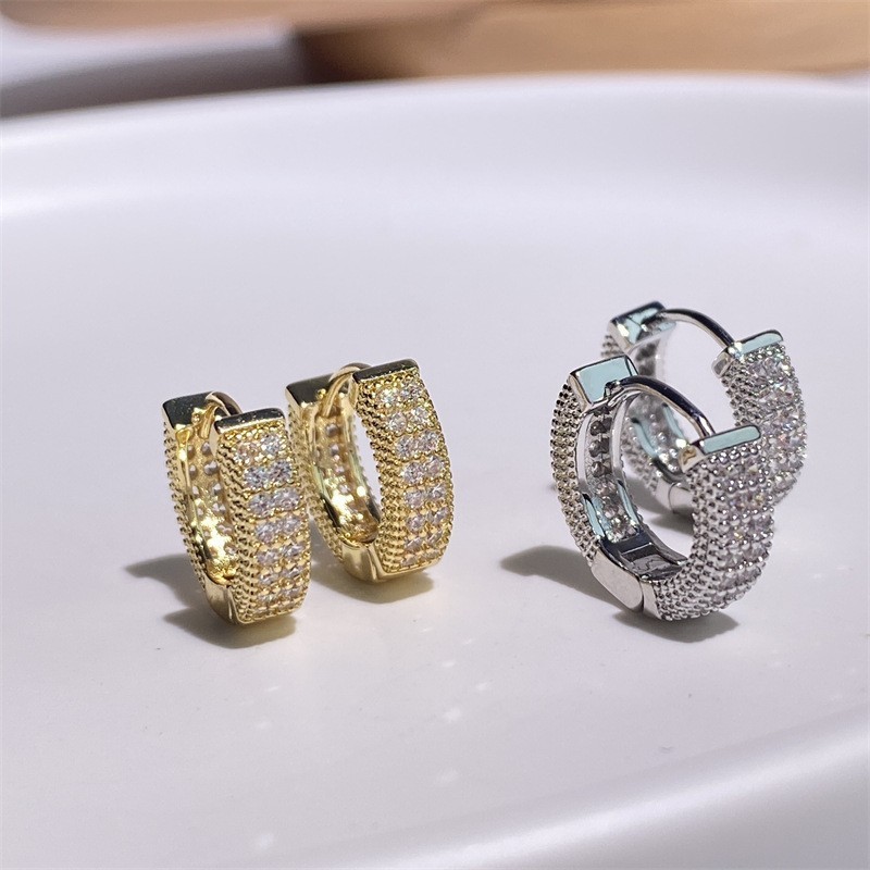 Unisex Men Women Sparkling Clear Cubic Zirconia Pavé Mini Hoop Earrings Gift