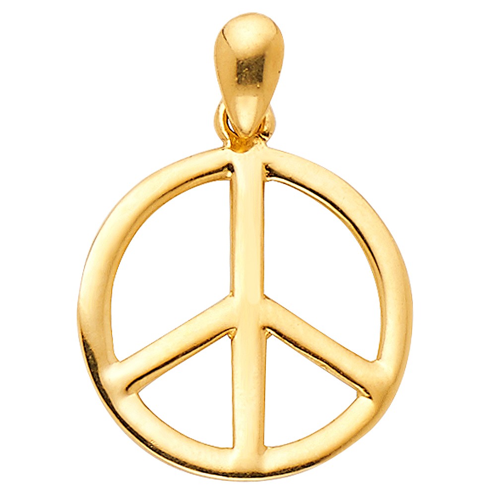 14k Yellow Gold Inspirational Peace Sign Pendant Harmony Smooth Polished Charm