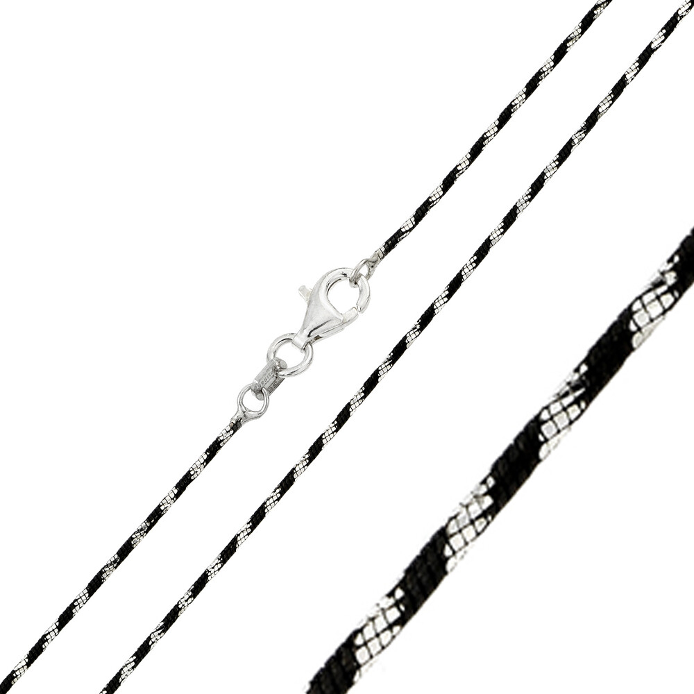 Sterling Silver Black Rhodium Plated Diamond Cut 1mm 8-Side Snake Chain Necklace