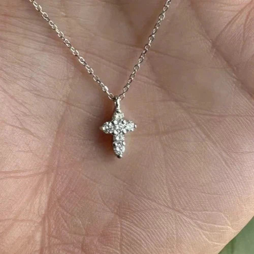 0.50Ct Round Cut Simulated Diamond Tiny Cross Pendant 14k White Gold Plated