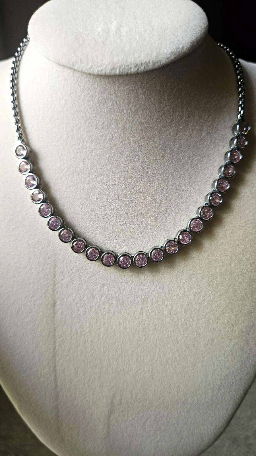 Bomb Party “Yes Shes Yours” Pink CZ & Rose Quartz Tennis Necklace Hematite