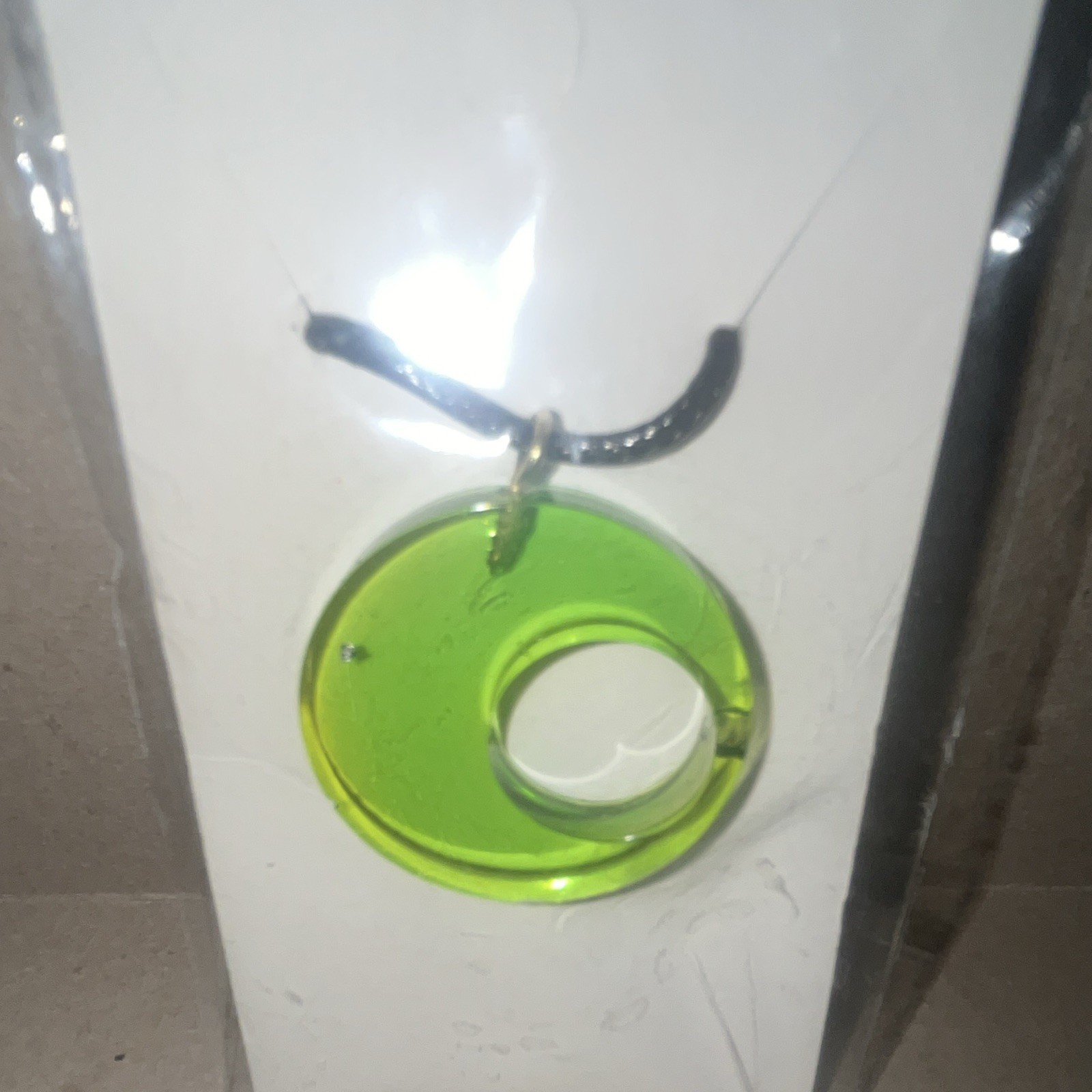Green Resin Donut Charm shape Pendant Necklace on Black Cord, No Stone