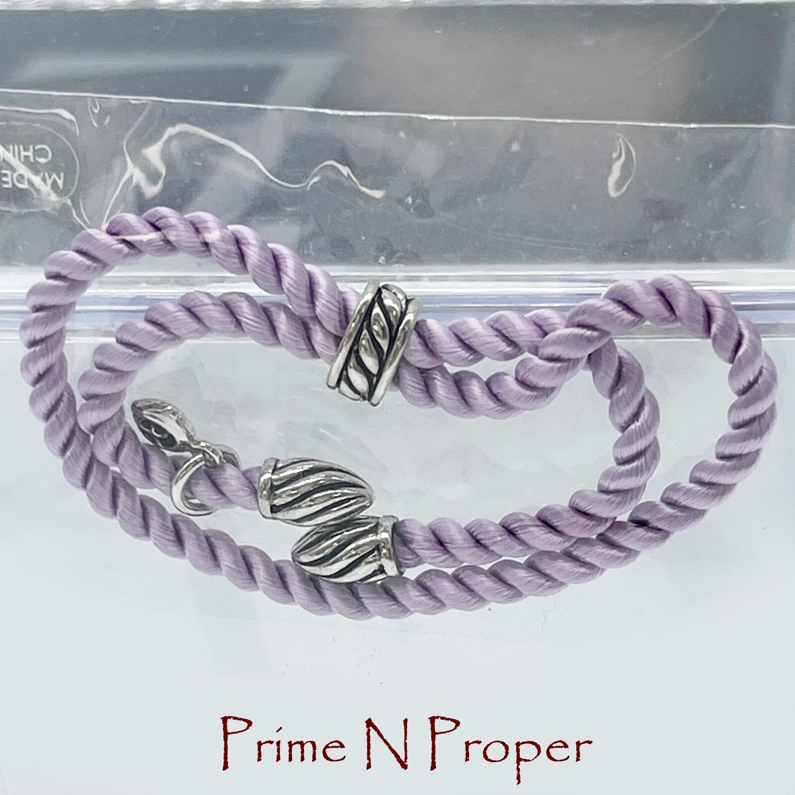 David Yurman Sterling Silver Lavender Silk Rope Adjustable Cord Bracelet