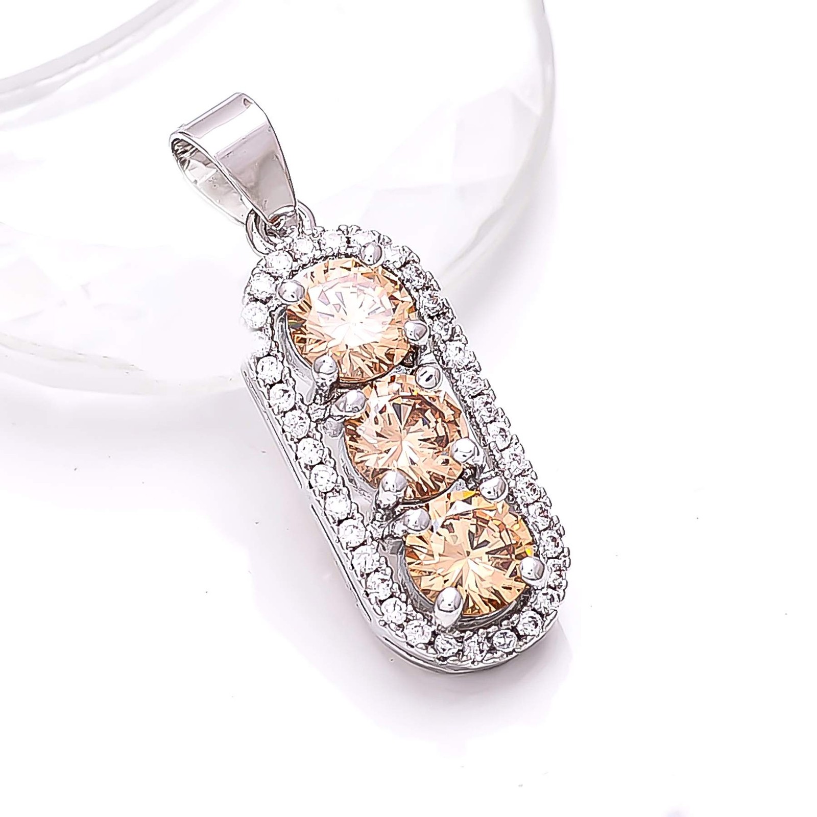Morganite & Cubic Zirconia Gemstone 925 Sterling Silver Pendant 1.10″ P79312