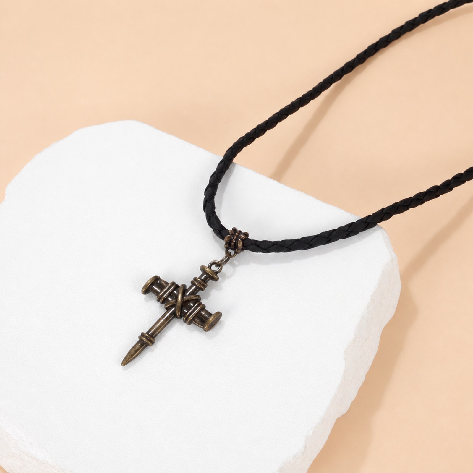 Men’s Retro Tribal Viking Axe PU Leather Cord Necklace for Punk Street Wear