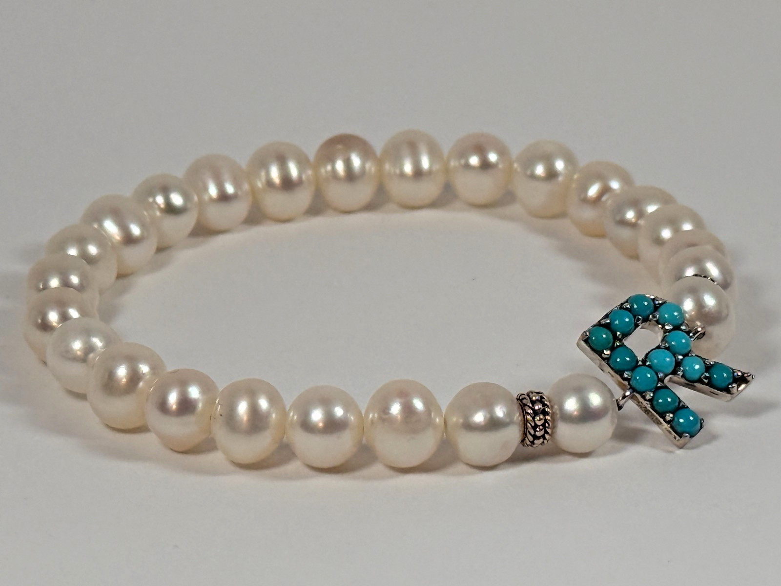 Artisan Silver by Samuel B. Pearl with Sleeping Beauty Initial Letter Bracelet R