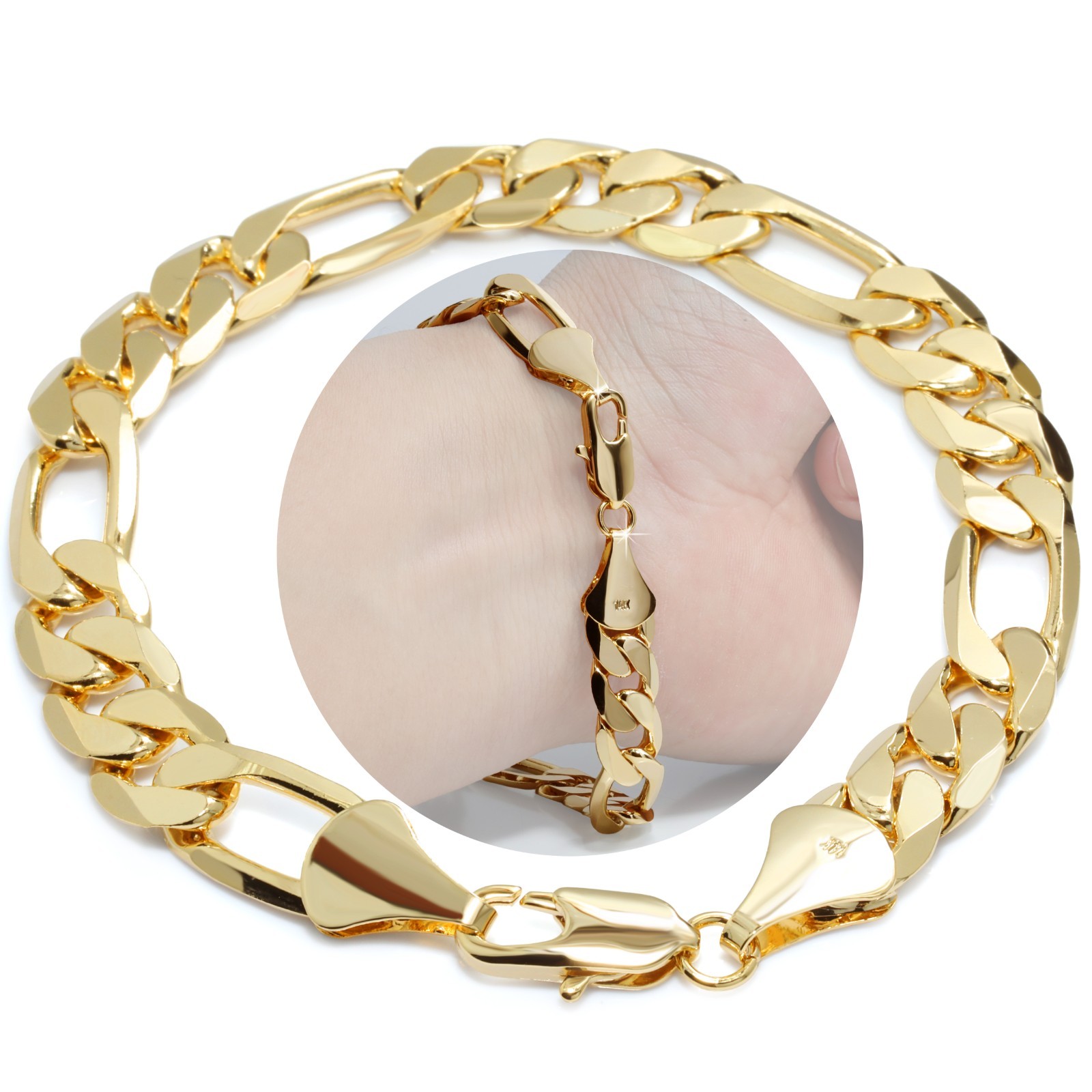 Figaro Link Chain Bracelet 10mm 8.5″ 14K Gold Plated Hip Hop Men’s Solid Fashion