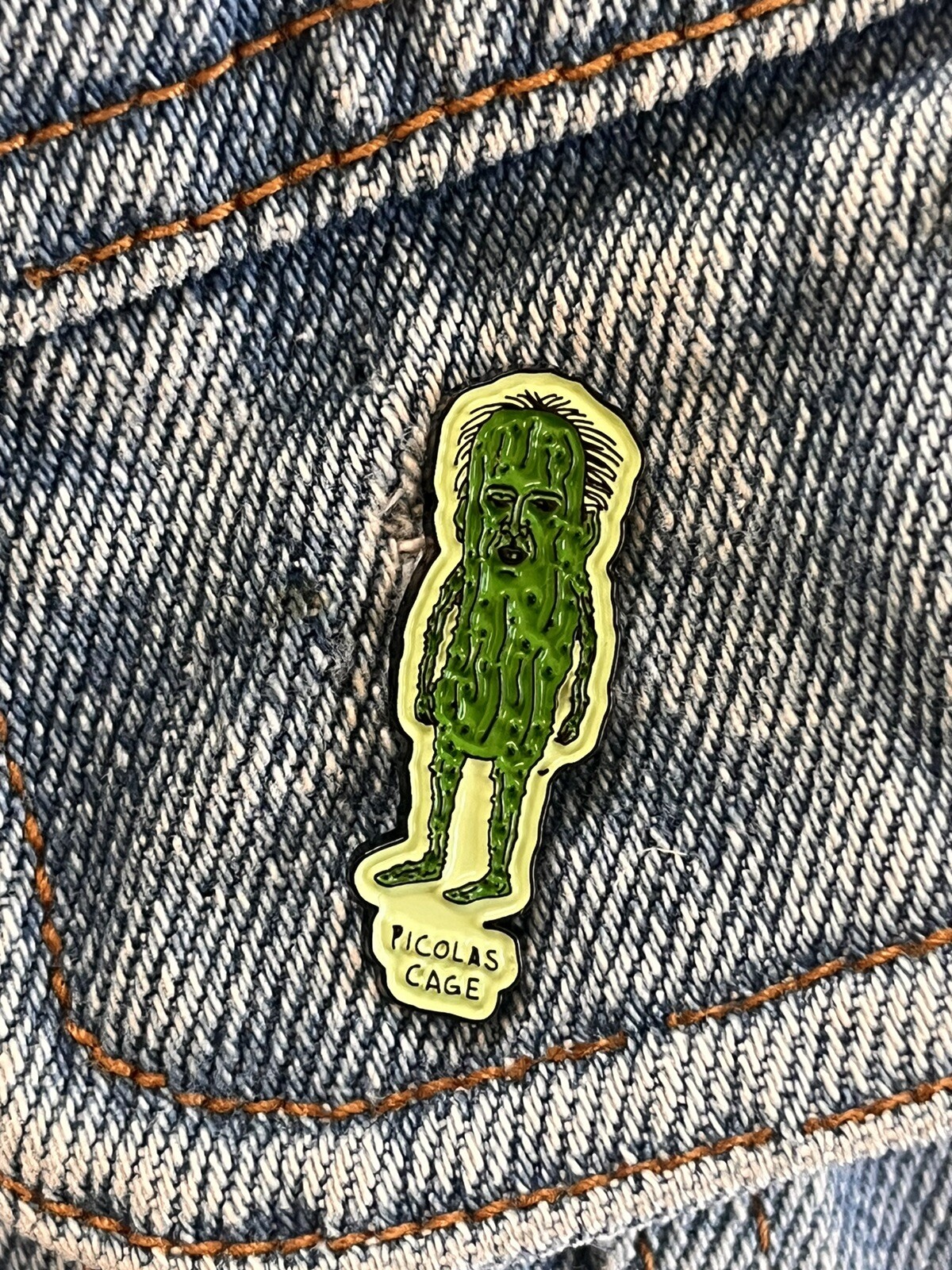 Picolas Cage Funny Nicholas Cage As A Pickle Enamel Pin – Excellent Condition