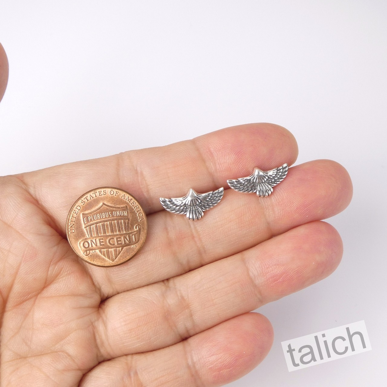 Shiny 925 Sterling Silver Open Wing Eagle Small Stud Earrings Boho Unique Gift