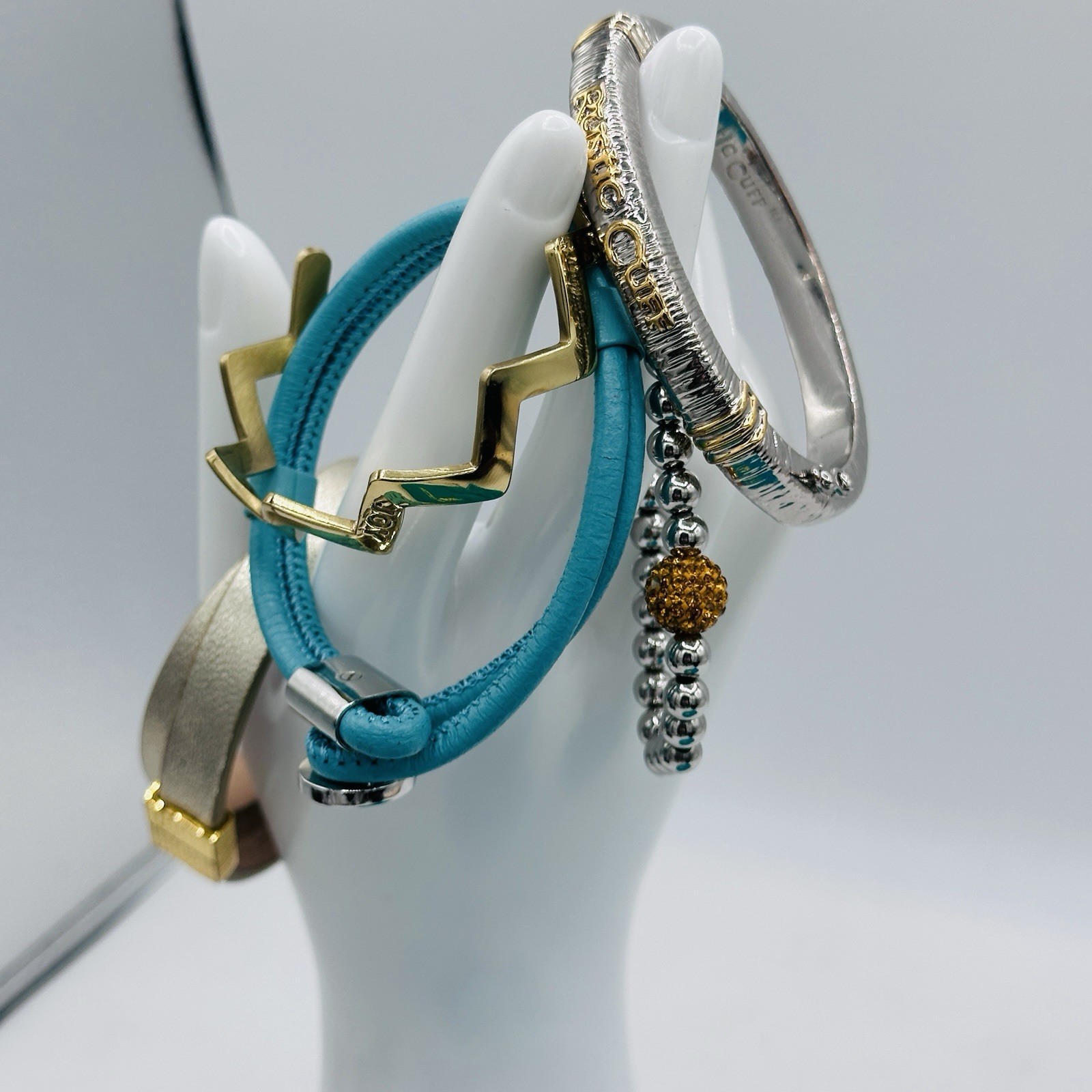 Rustic Cuff Boutique 5PC Stack Turquoise Leather Mixed Metal Set