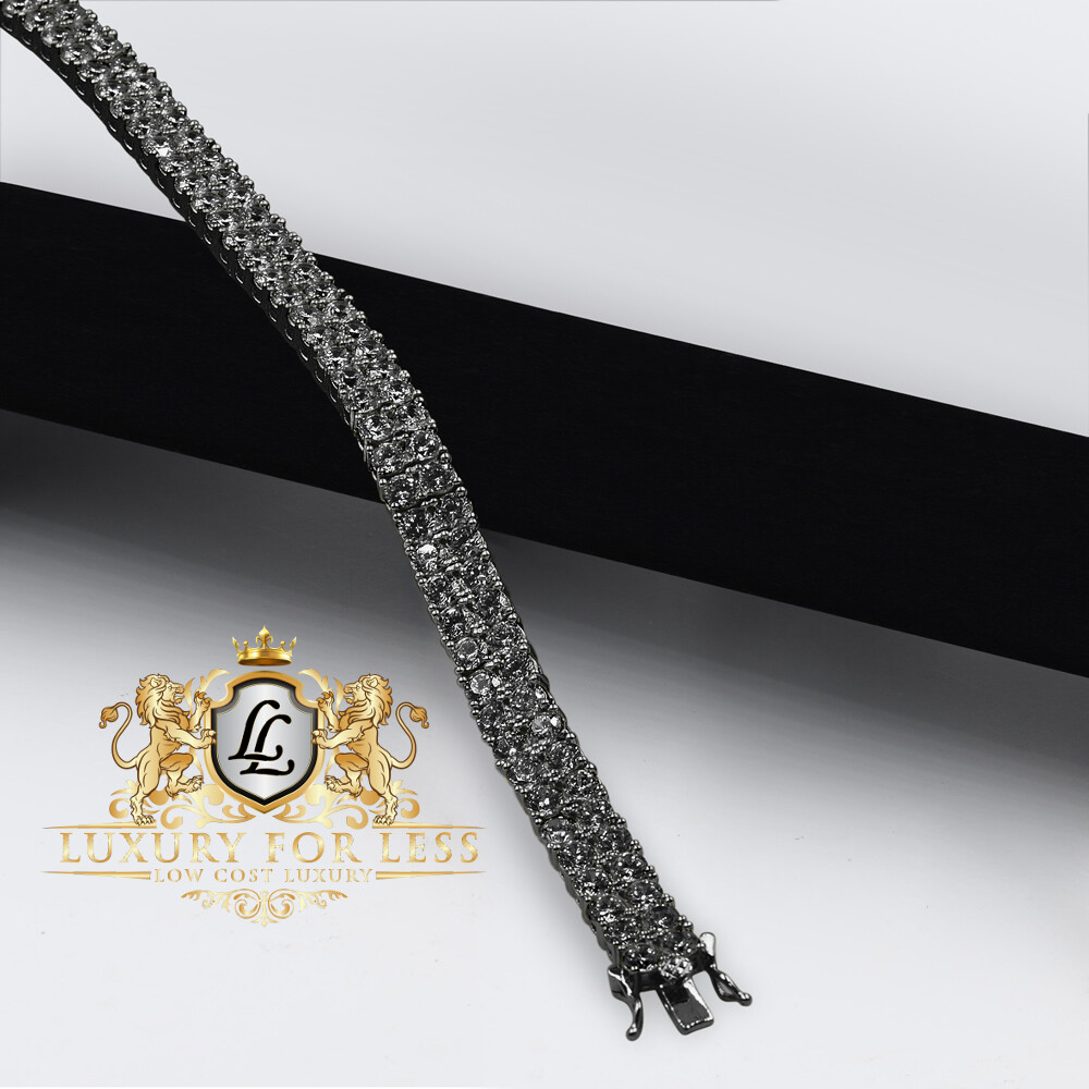 High Quality AAA+ Grade Simulated Diamond Black Gold Tone 2 Row Bracelet Unisex