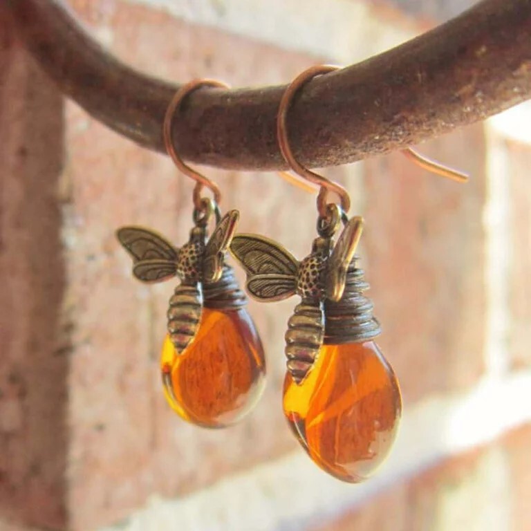 Honey Bee Drop Honey Gold Earrings