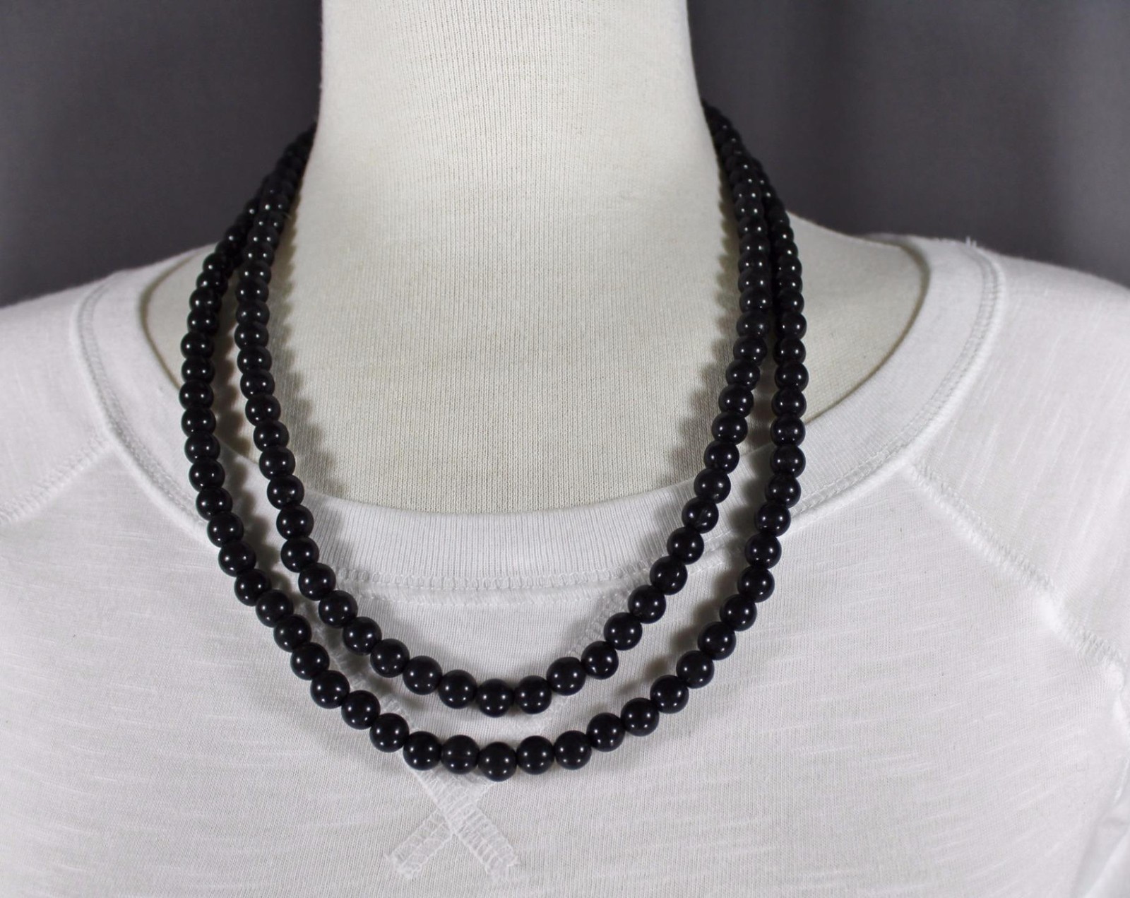 Black super extra long bead 44″ necklace beaded wrap double look