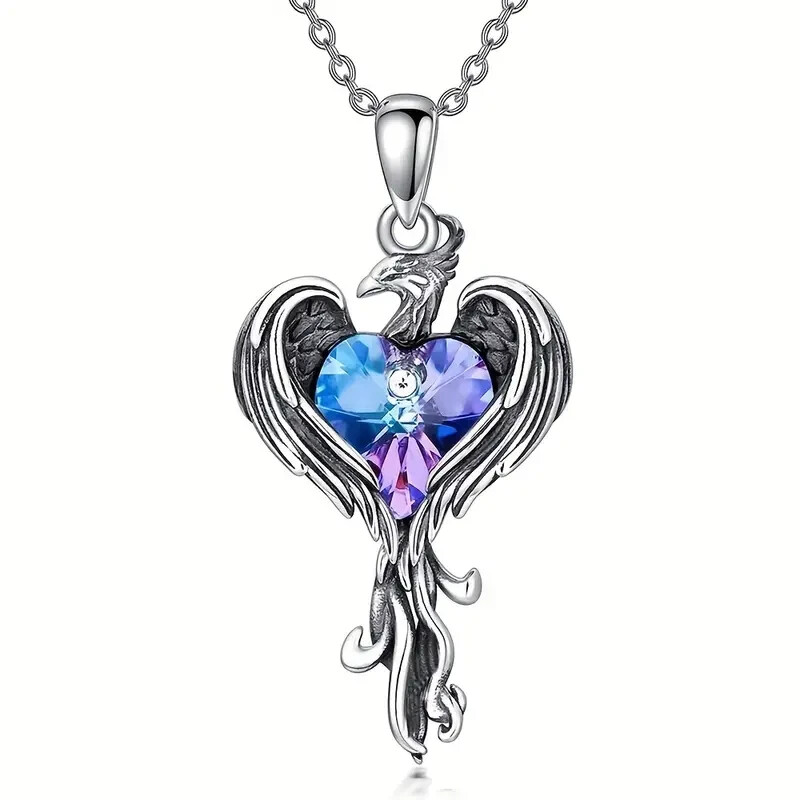 Rainbow Mystical Fire Topaz 925 Sterling Silver Charms Phoenix Pendant Necklace